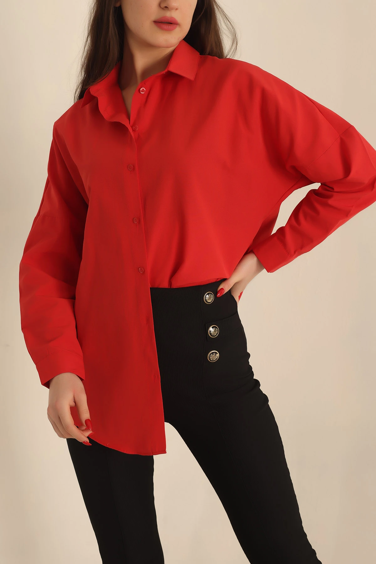 Kırmızı Poplin Dokuma Bayan Gömlek 234848