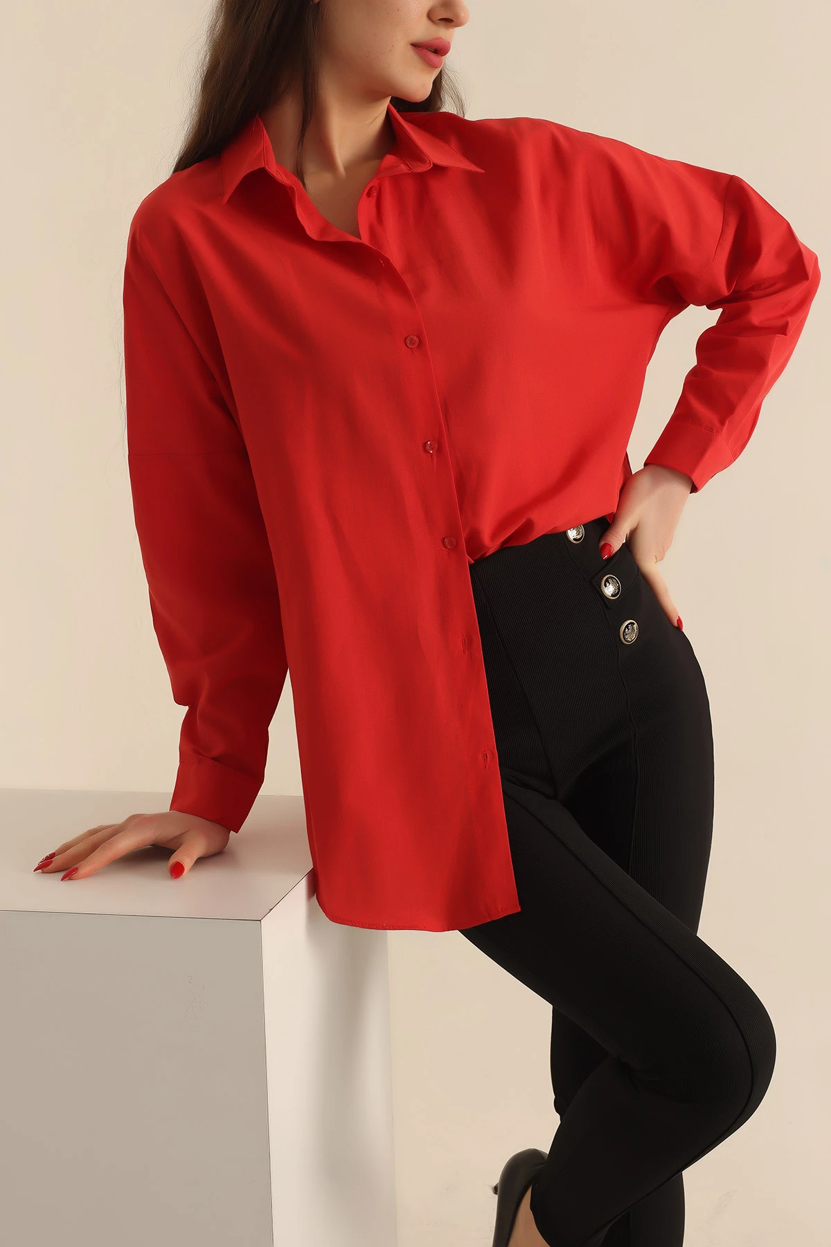 Kırmızı Poplin Dokuma Bayan Gömlek 234848