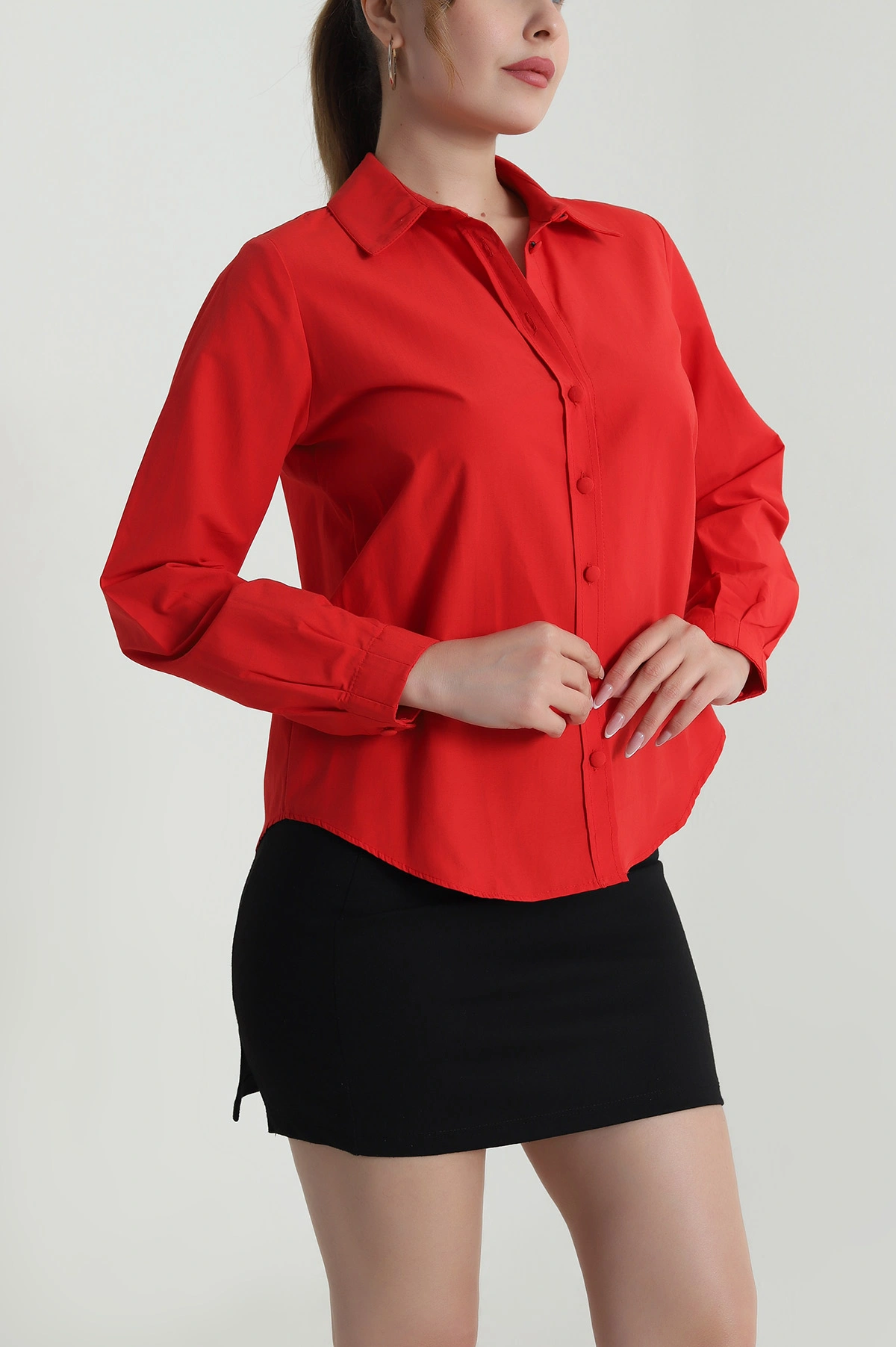 Kırmızı Poplin Kadın Gömlek 485517