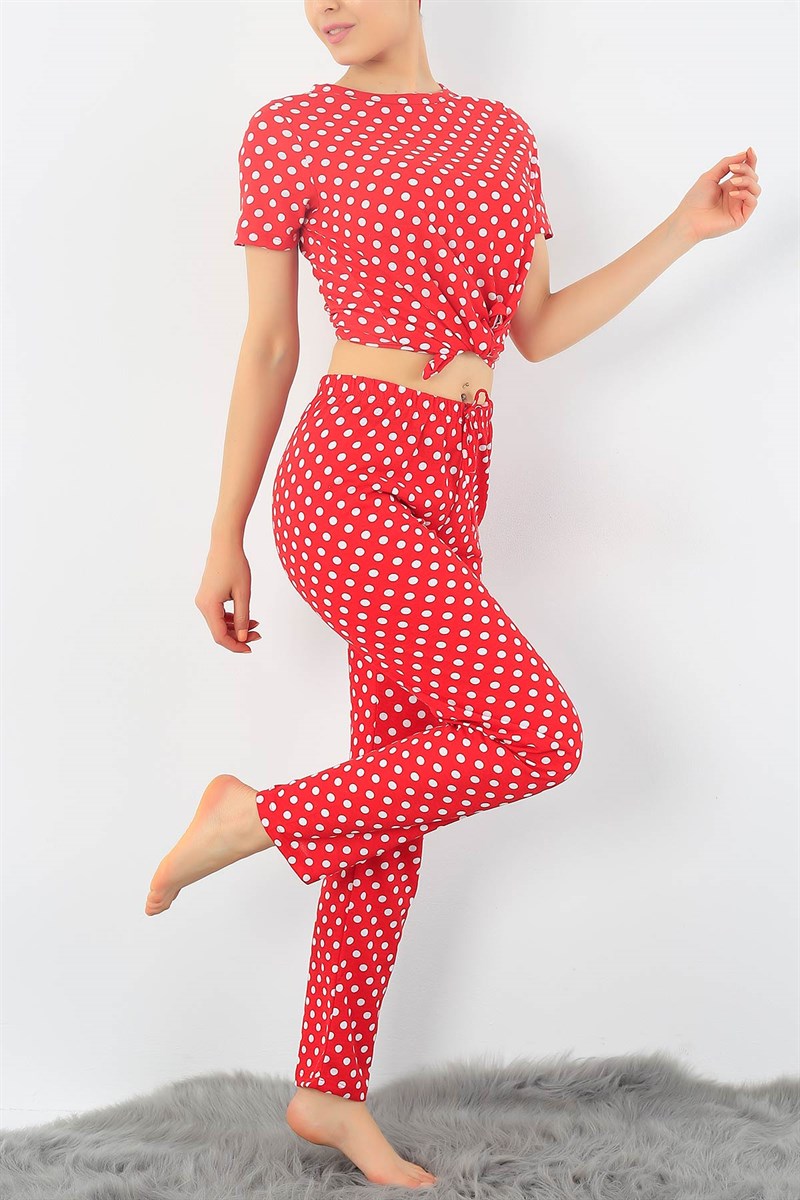 Kırmızı Puantiyeli Bayan Pijama Takımı 32944