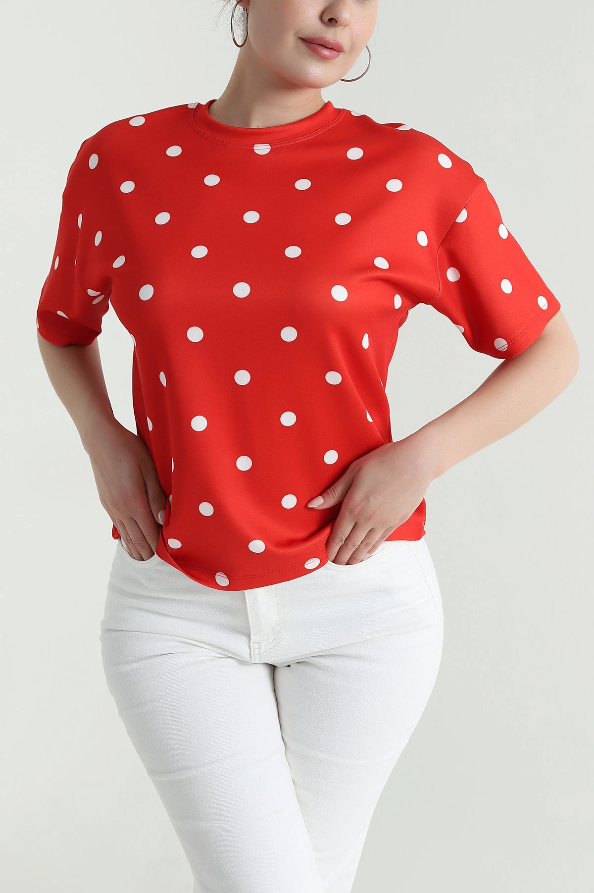 Kırmızı Puantiyeli Modal Kadın Bluz 473493