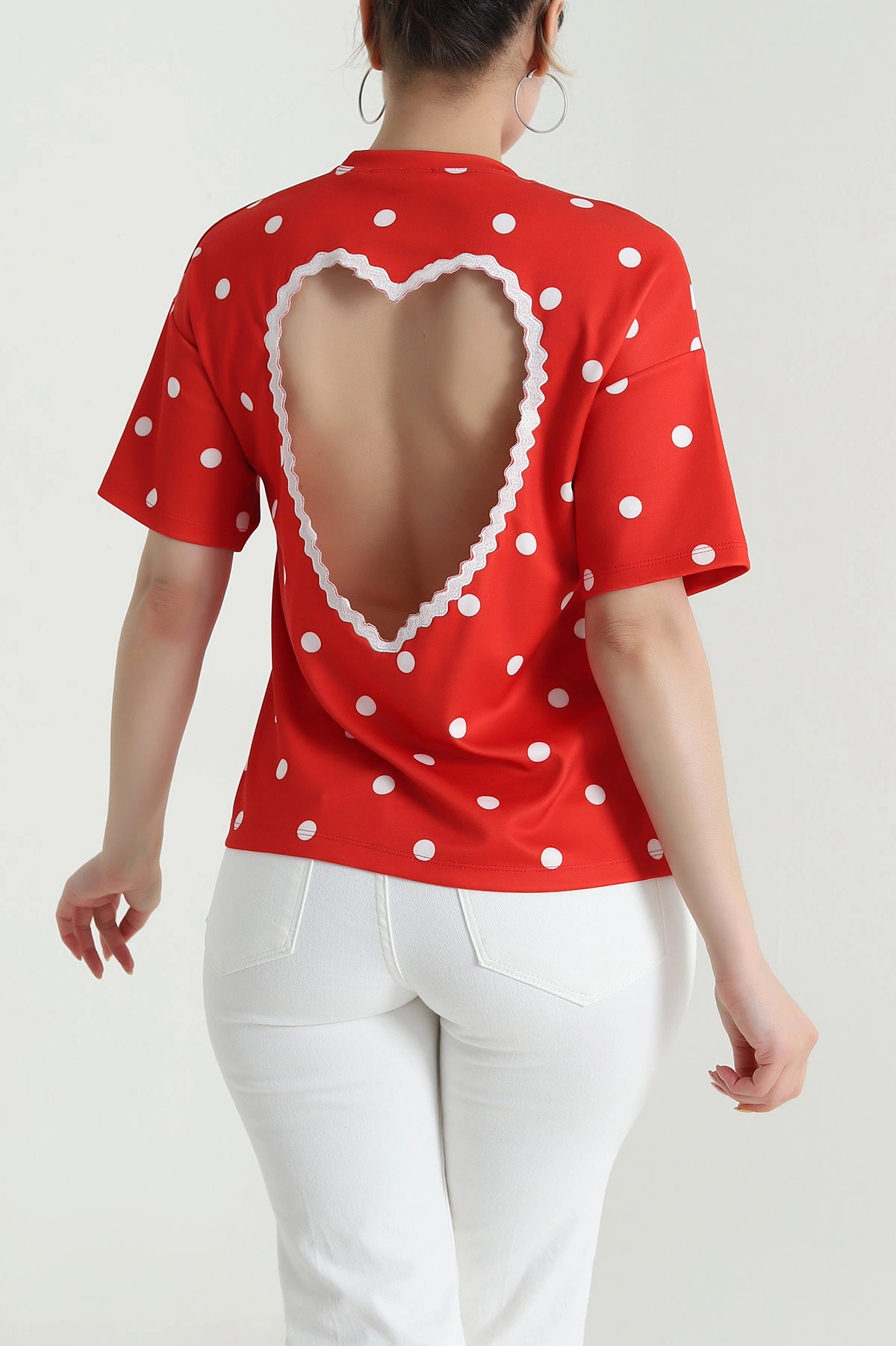 Kırmızı Puantiyeli Modal Kadın Bluz 473493