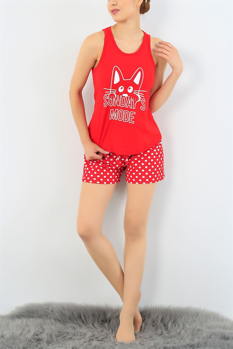 Kırmızı Puantiyeli Şort Pijama Takımı 36412