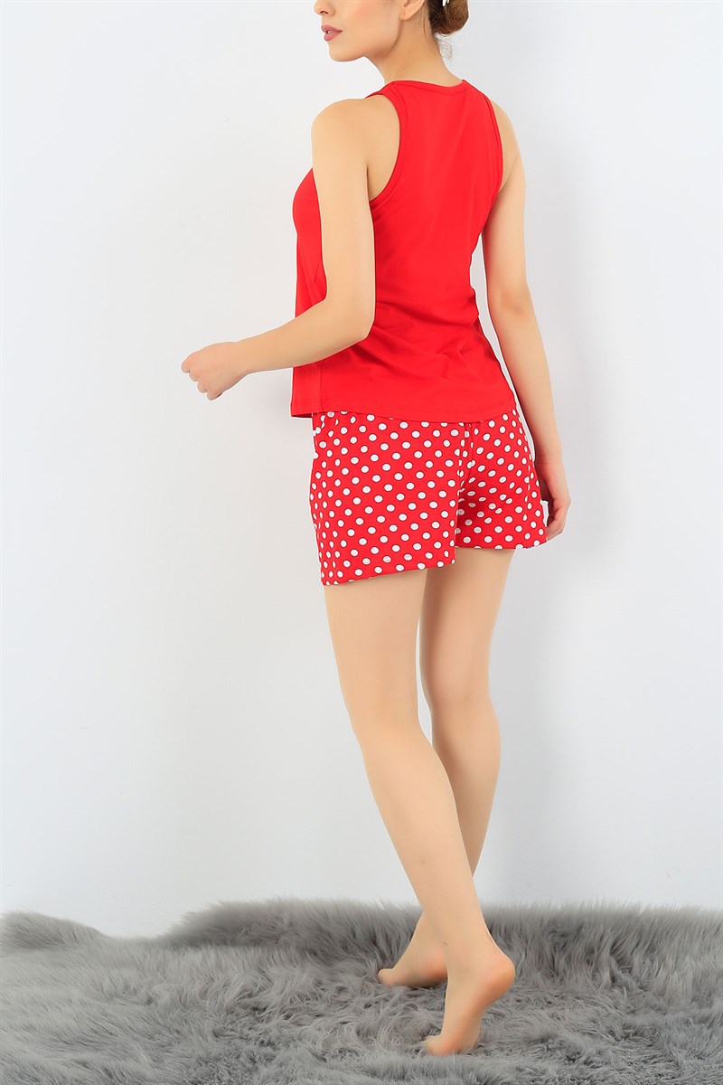 Kırmızı Puantiyeli Şort Pijama Takımı 36412