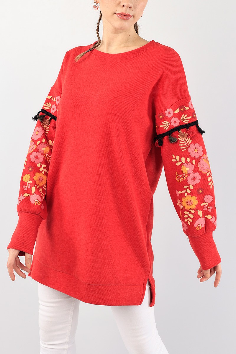 Kırmızı Püsküllü Selanik Triko Tunik 88553