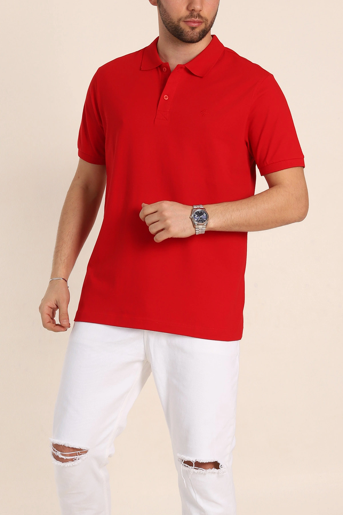 Kırmızı Regular Fit Basic Polo Yaka Erkek Tişört 342464