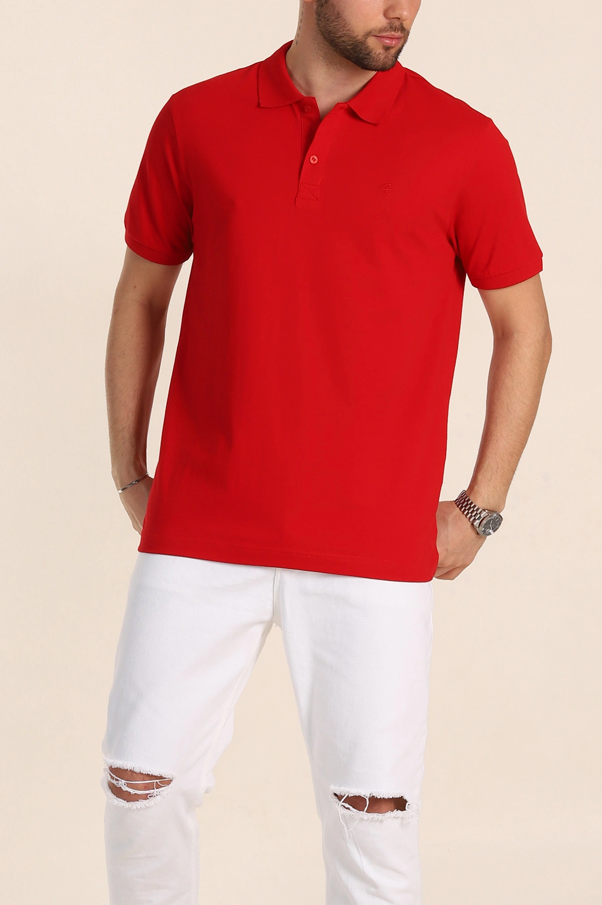 Kırmızı Regular Fit Basic Polo Yaka Erkek Tişört 342464