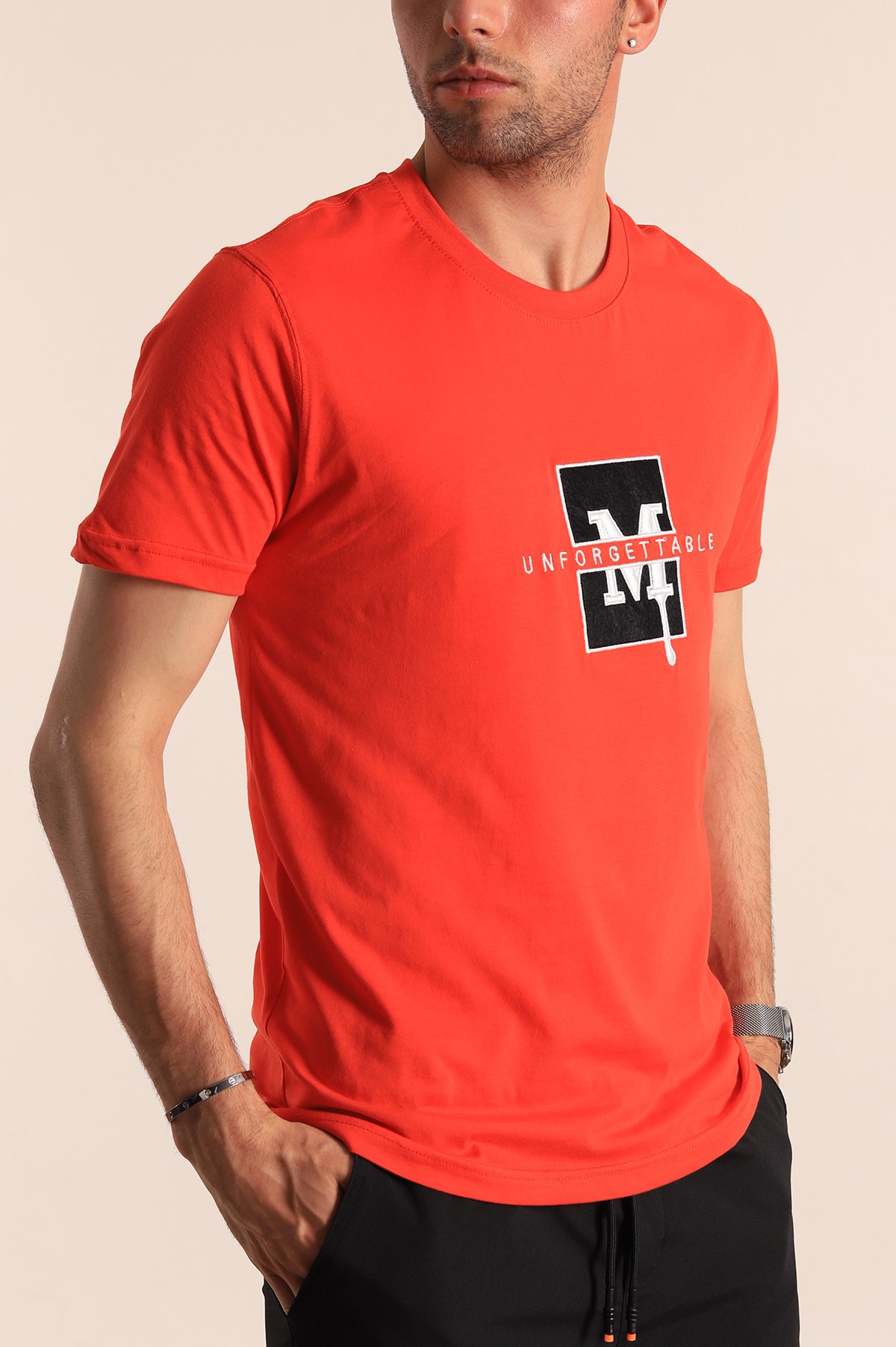Kırmızı Regular Fit Logo Detay Erkek Tişört 182202