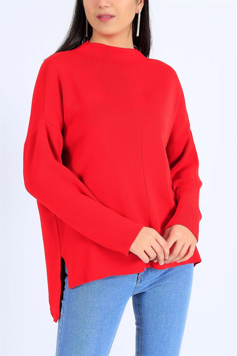 Kırmızı Salaş Bayan Triko Kazak 25742B