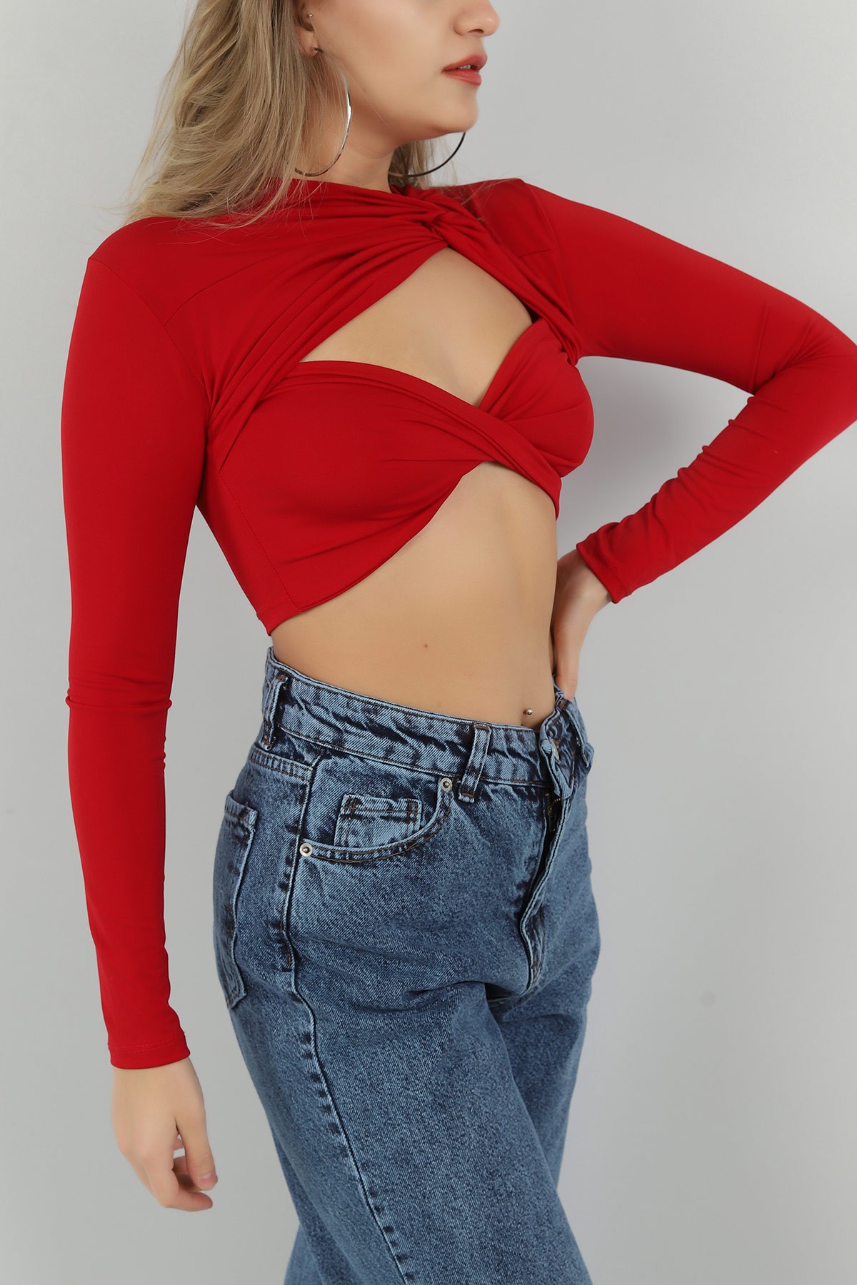 Kırmızı Sandy Kumaş Bluz 145976