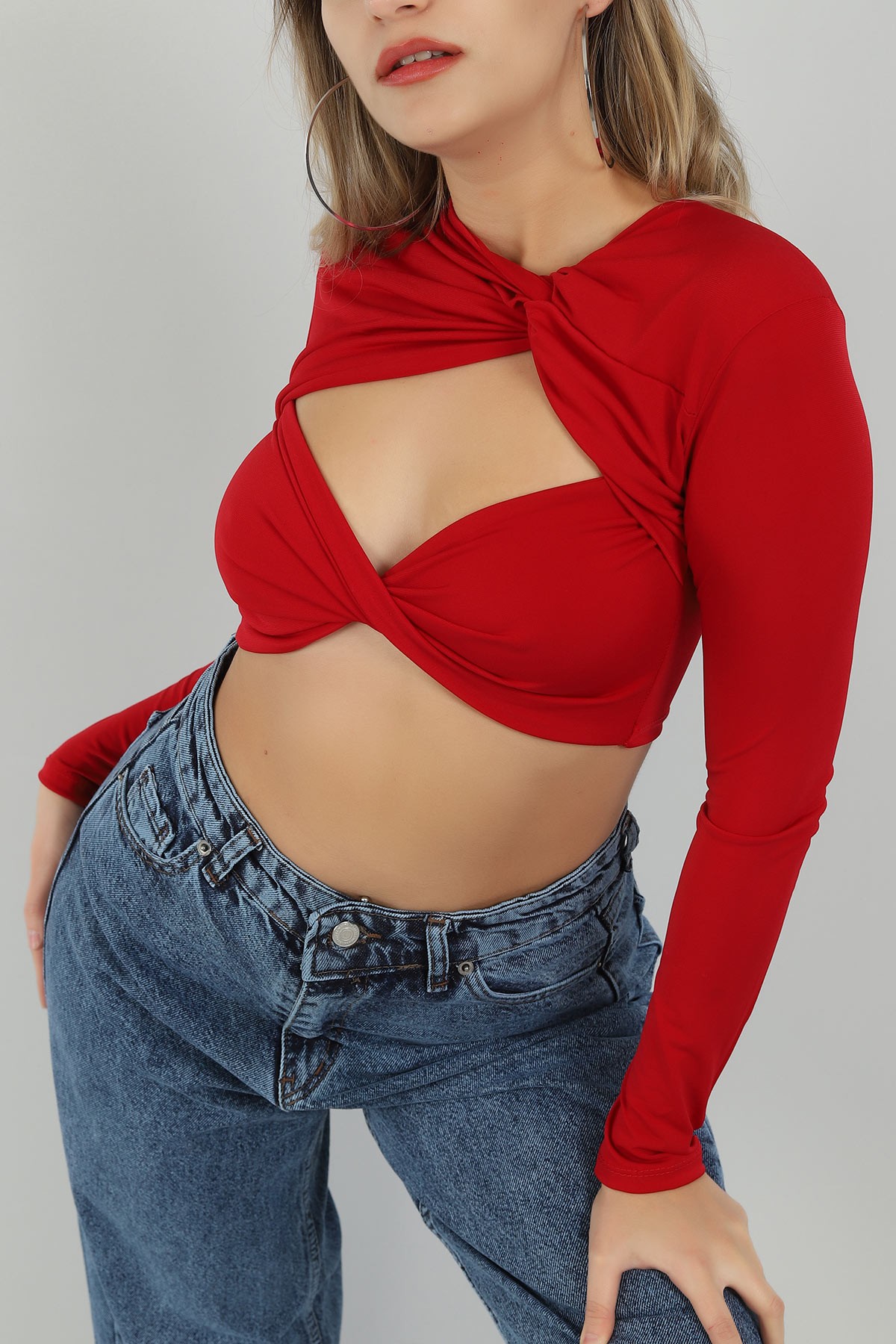 Kırmızı Sandy Kumaş Bluz 145976