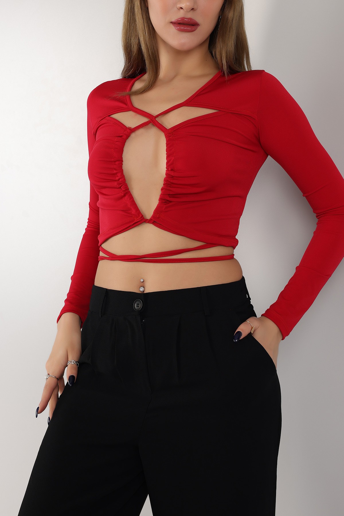 Kırmızı Sandy Kumaş Bluz 157932