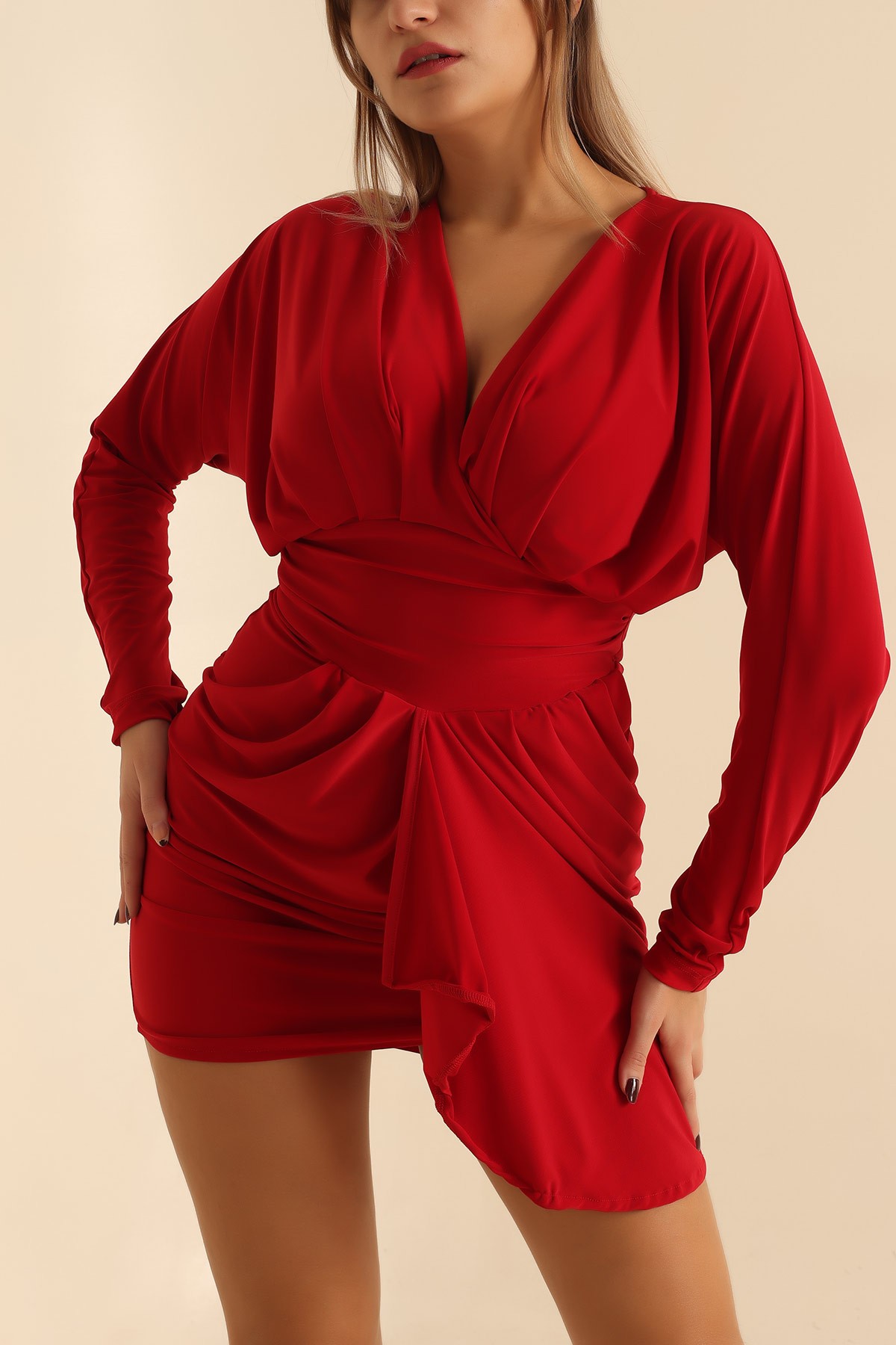 Kırmızı Sandy Kumaş Elbise 218706