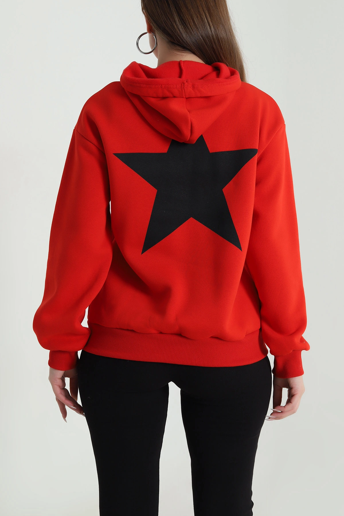 Kırmızı Şardonlu Kapüşonlu Kadın Sweat 489384
