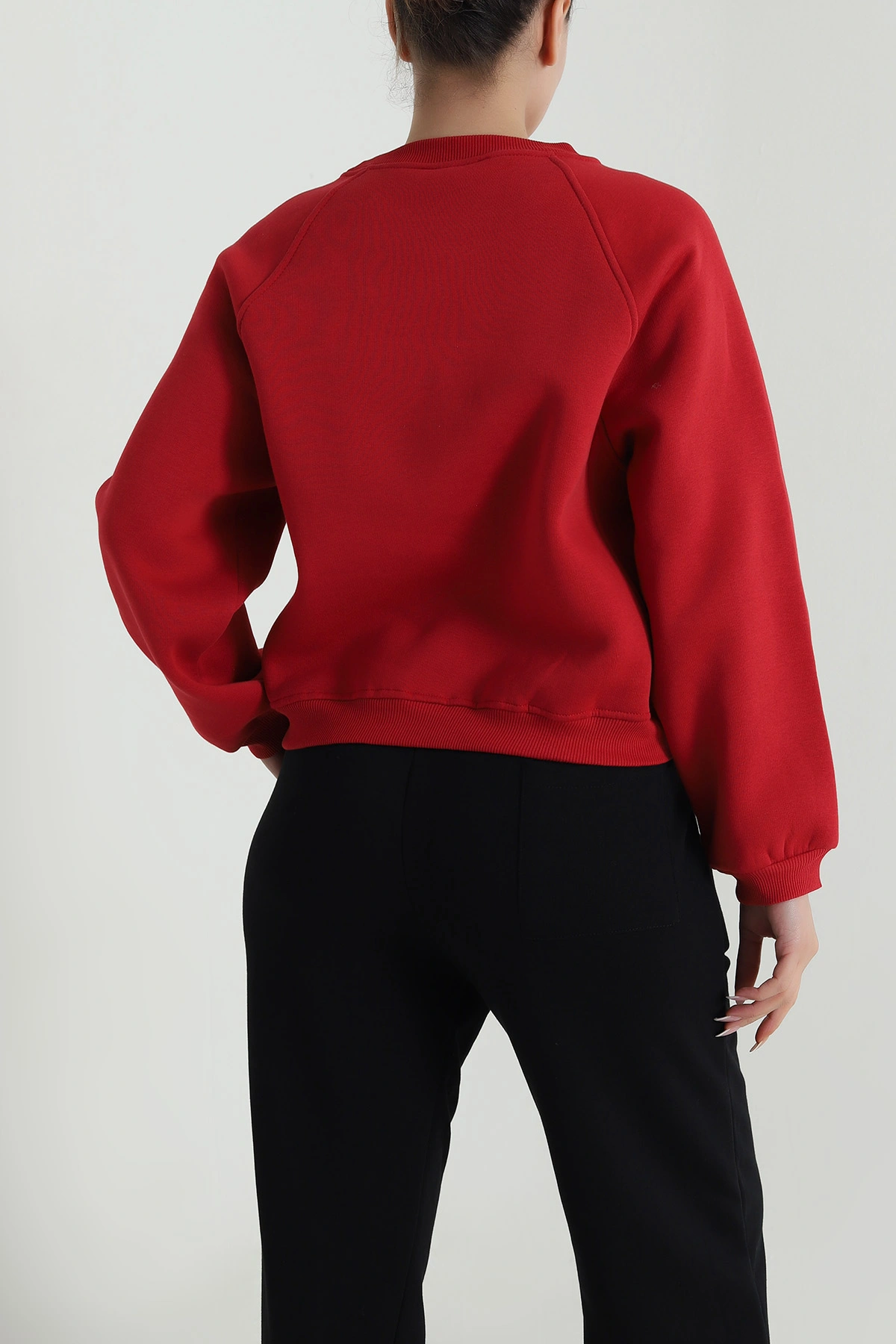 Kırmızı Şardonlu Üç İp Kadın Sweat 487107