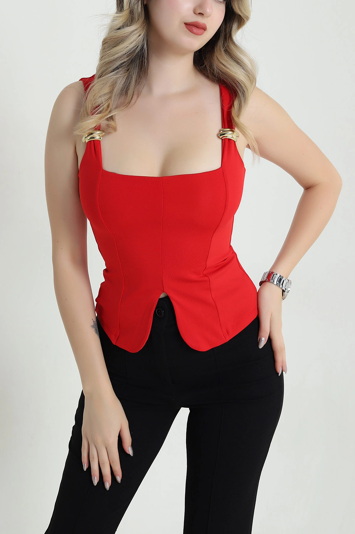 Kırmızı Scuba Kolsuz Kadın Bluz 470574