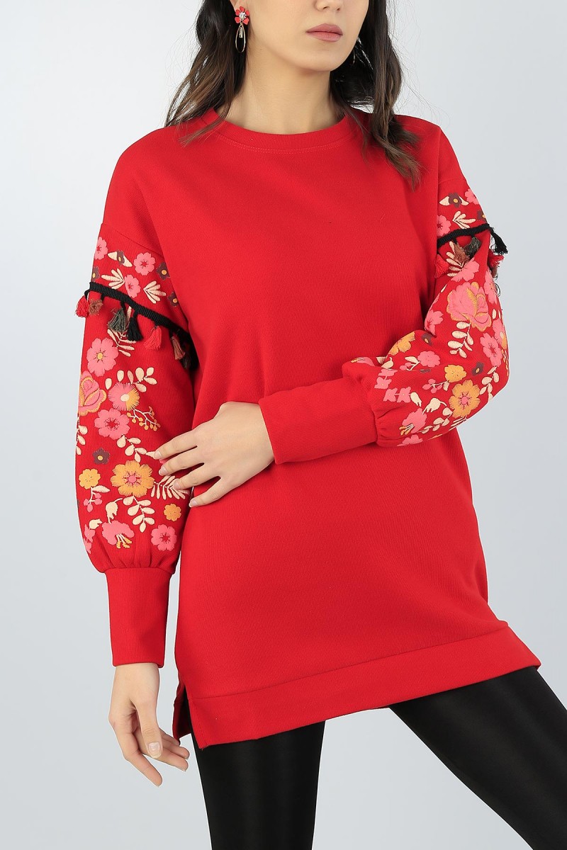 Kırmızı Selanik Triko Plastik Baskılı Tunik 53269
