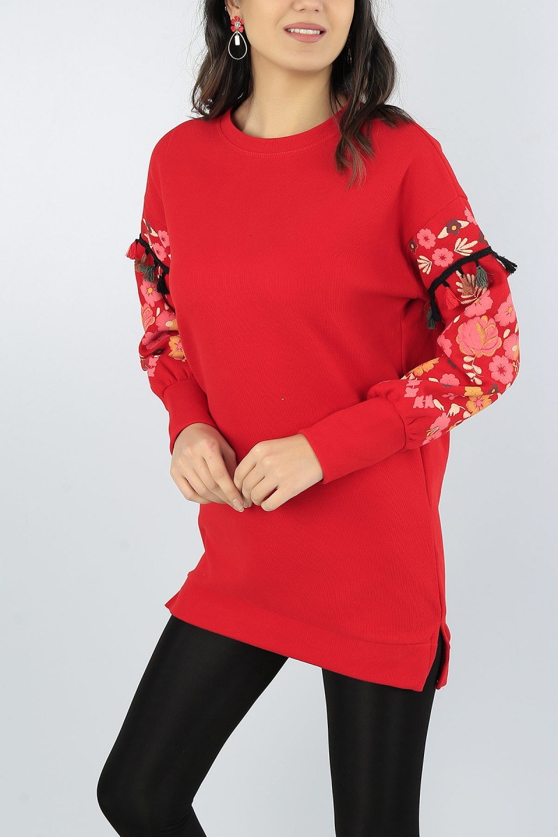 Kırmızı Selanik Triko Plastik Baskılı Tunik 53269