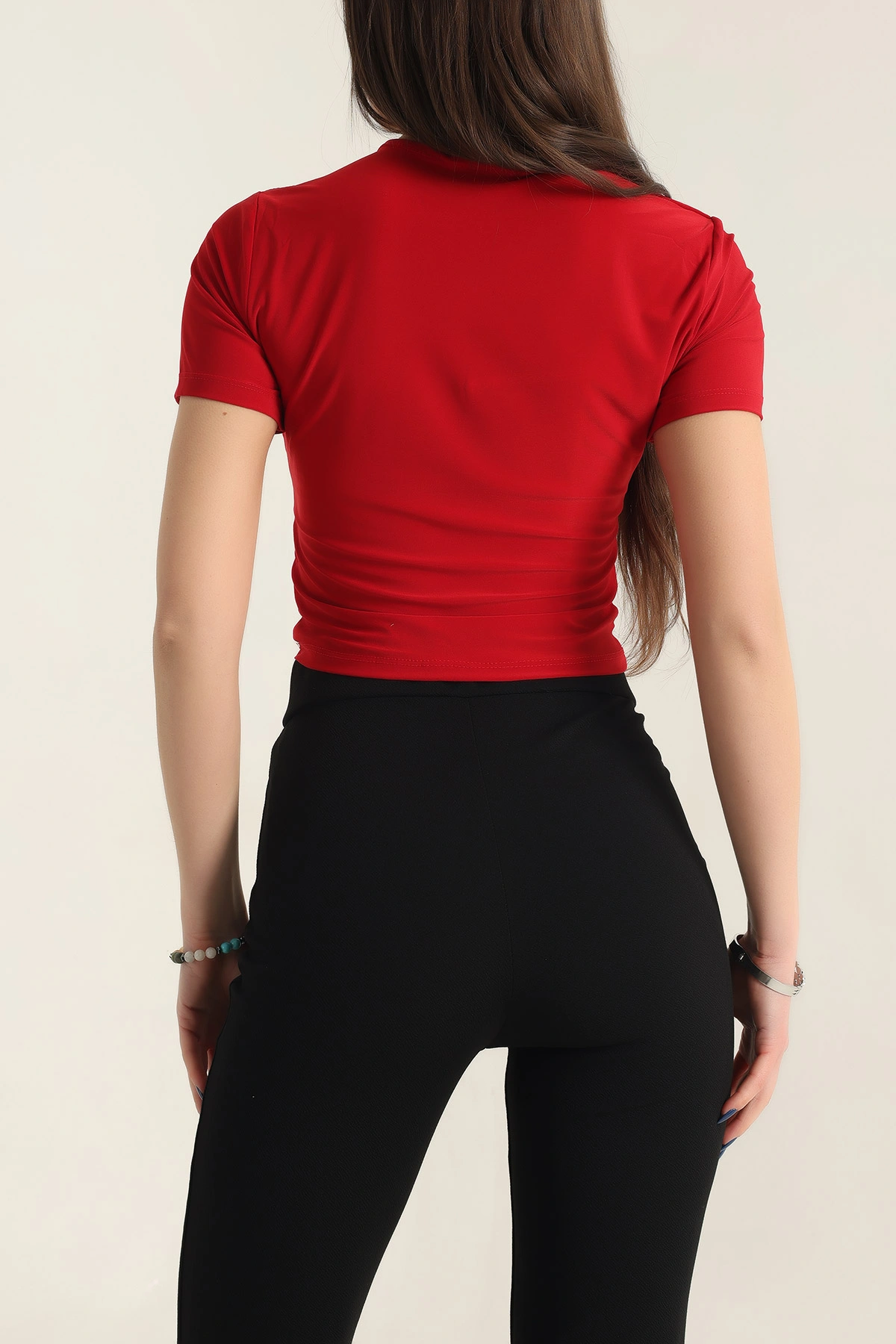 Kırmızı Sendy Kumaş Crop Bluz 337562