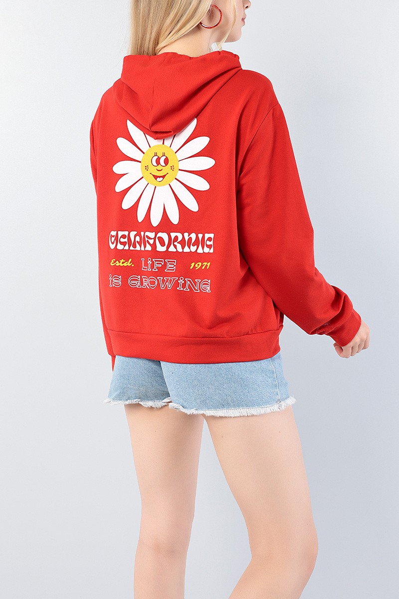 Kırmızı Sırt Baskılı Bayan Sweat 75134