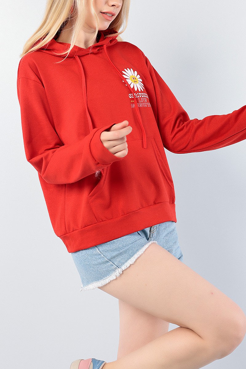 Kırmızı Sırt Baskılı Bayan Sweat 75134