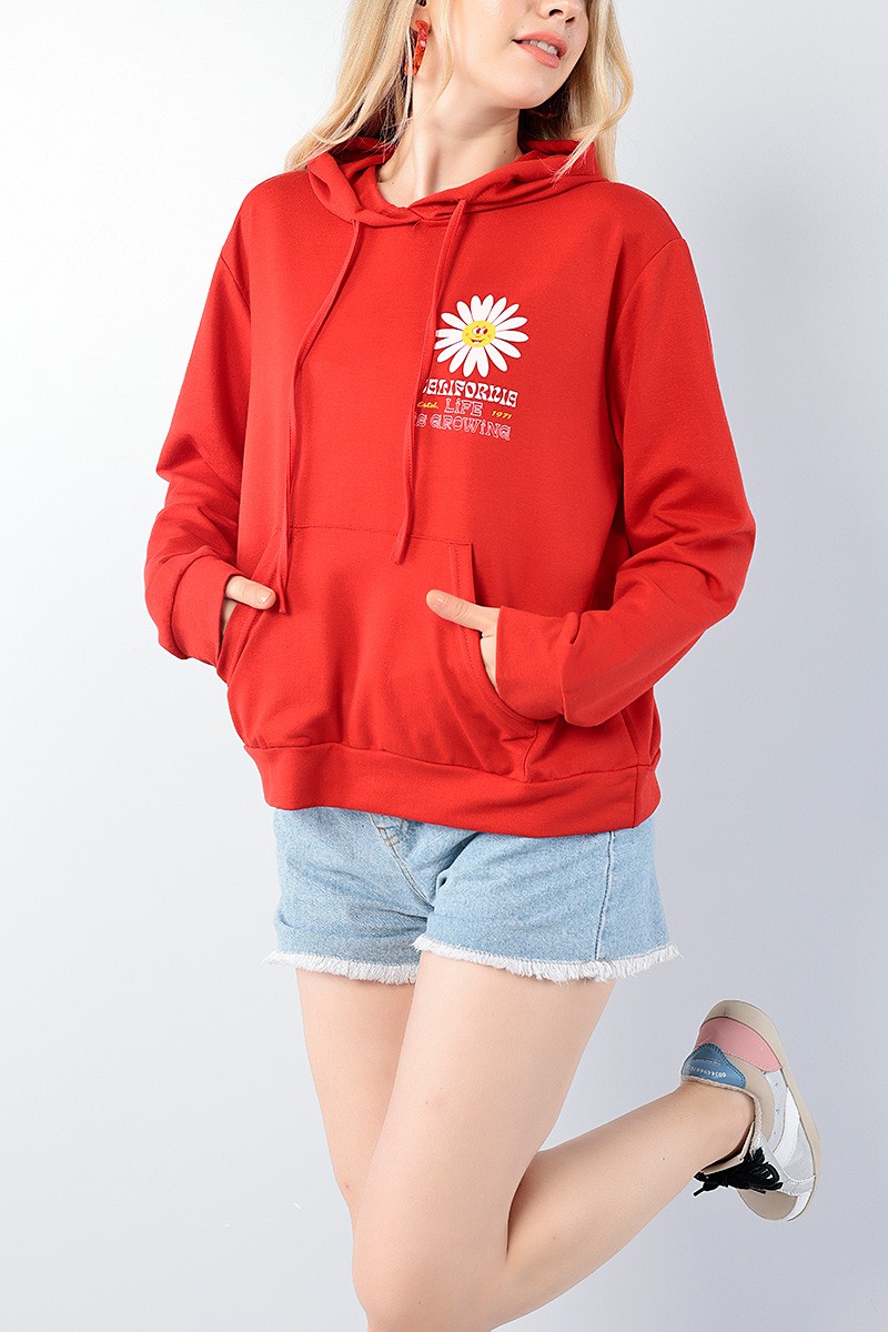 Kırmızı Sırt Baskılı Bayan Sweat 75134