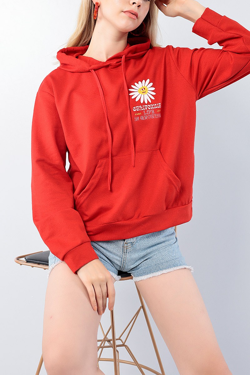 Kırmızı Sırt Baskılı Bayan Sweat 75134