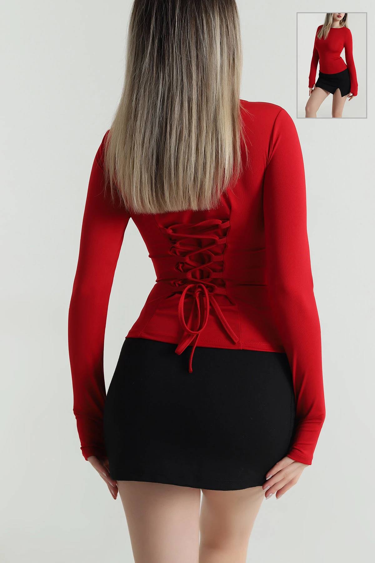Kırmızı Sırtı Bağcıklı Scuba Kadın Bluz 487776