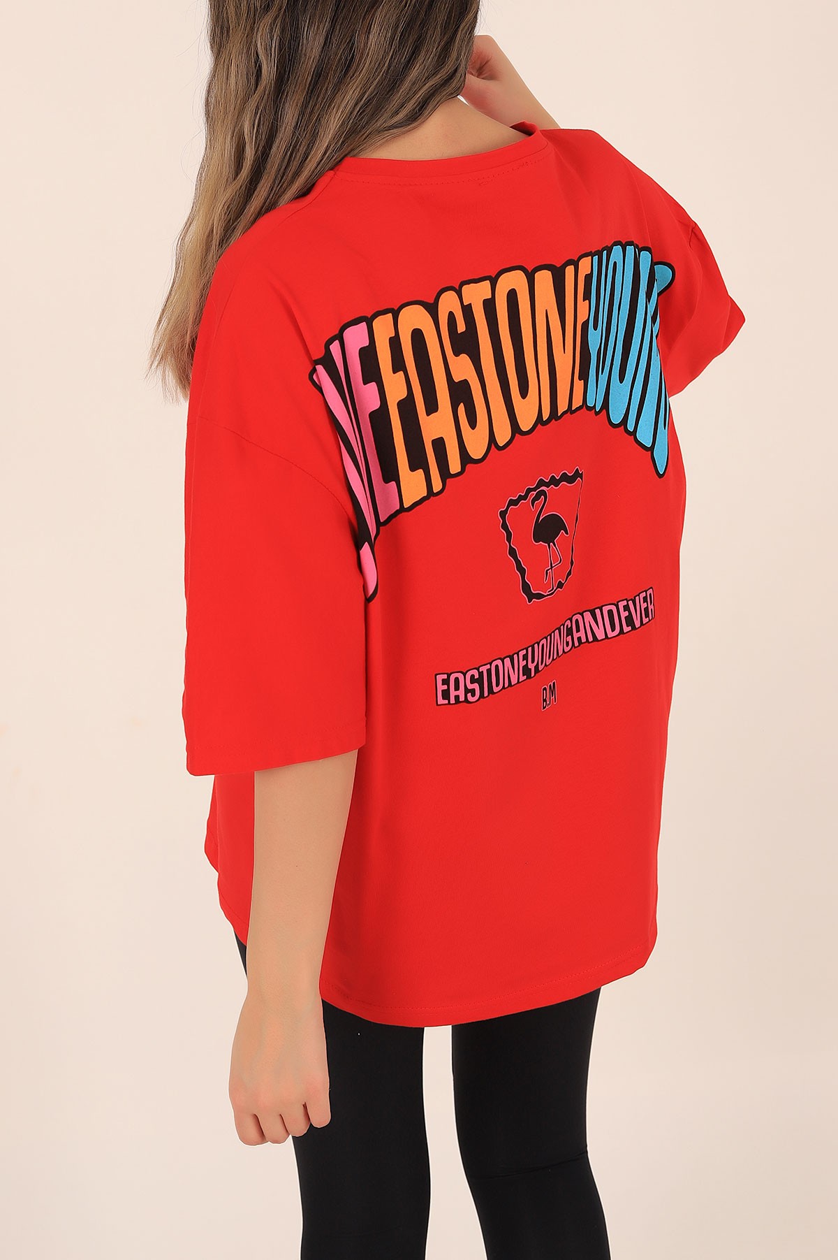 Kırmızı Sırtı Baskılı Oversize Tişört 172822