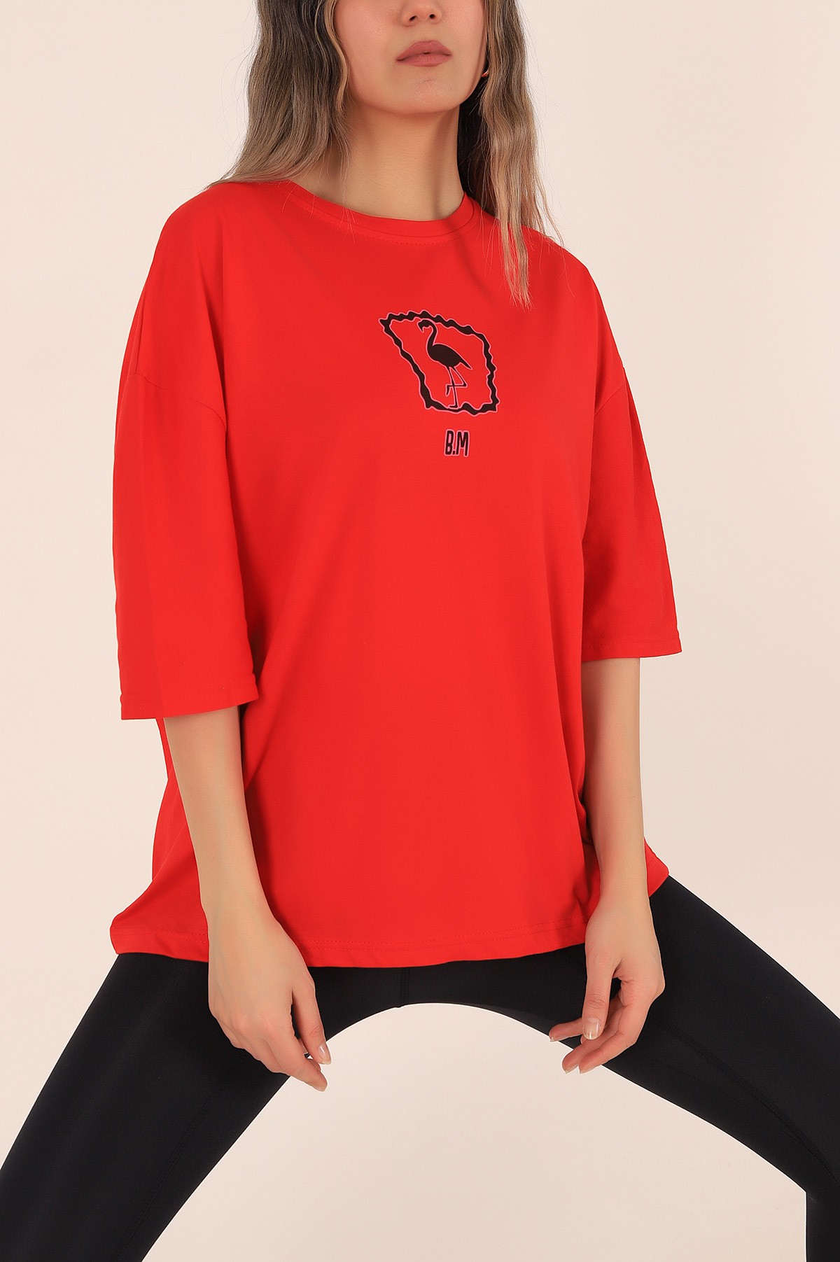 Kırmızı Sırtı Baskılı Oversize Tişört 172822