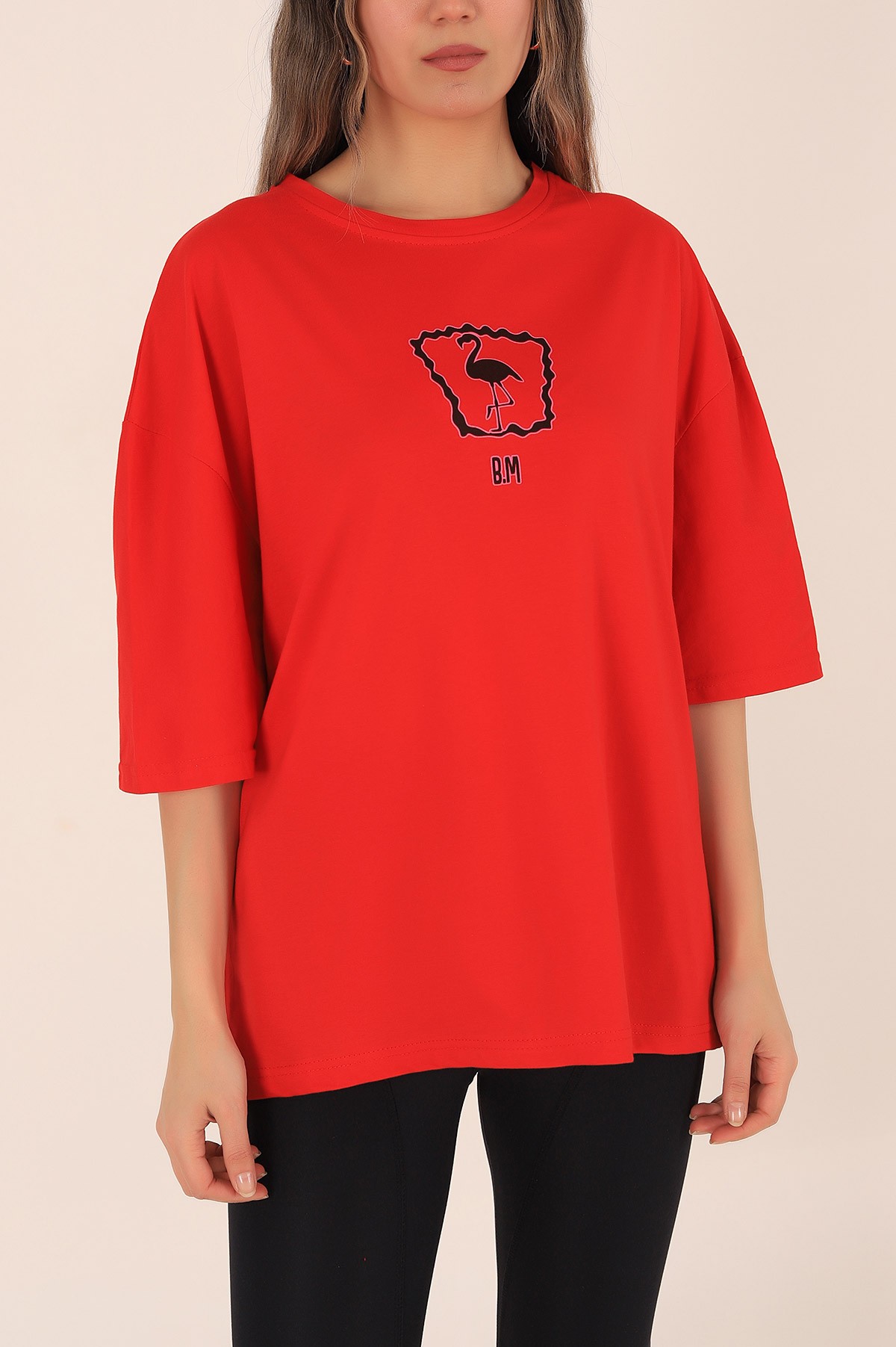 Kırmızı Sırtı Baskılı Oversize Tişört 172822