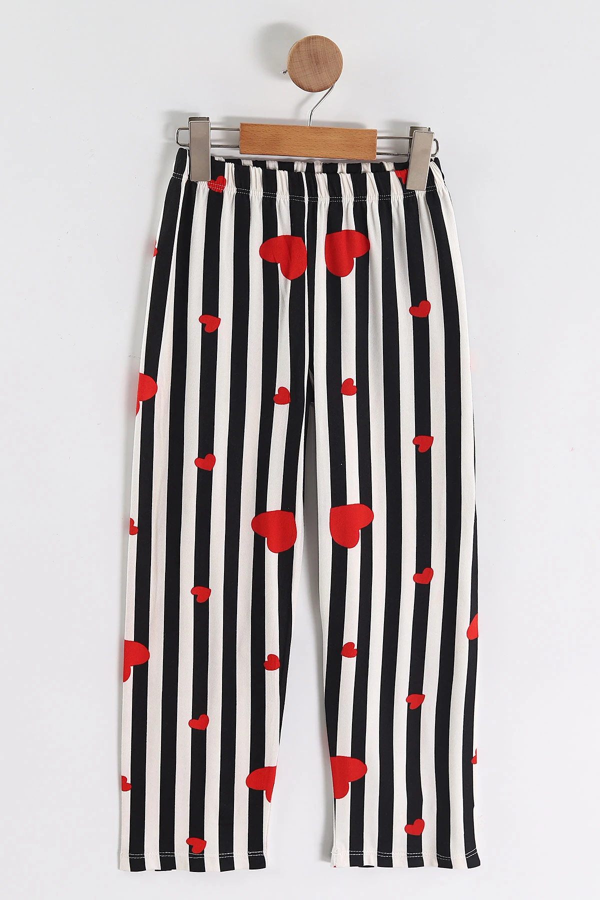Kırmızı Siyah  (4-16 Yaş)Çizgili Kalp Desenli Kız Çocuk Pijama Takım 466325