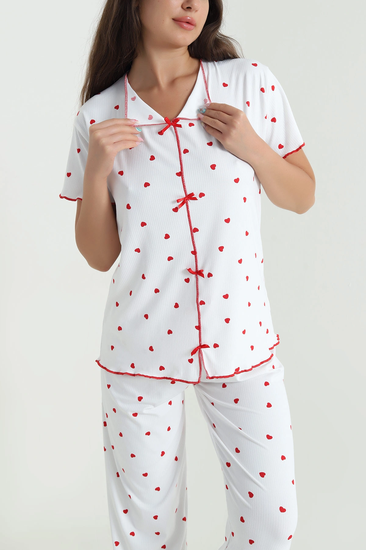 Kırmızı Sleepy Fiyonklu Kadın Pijama Takımı 466343