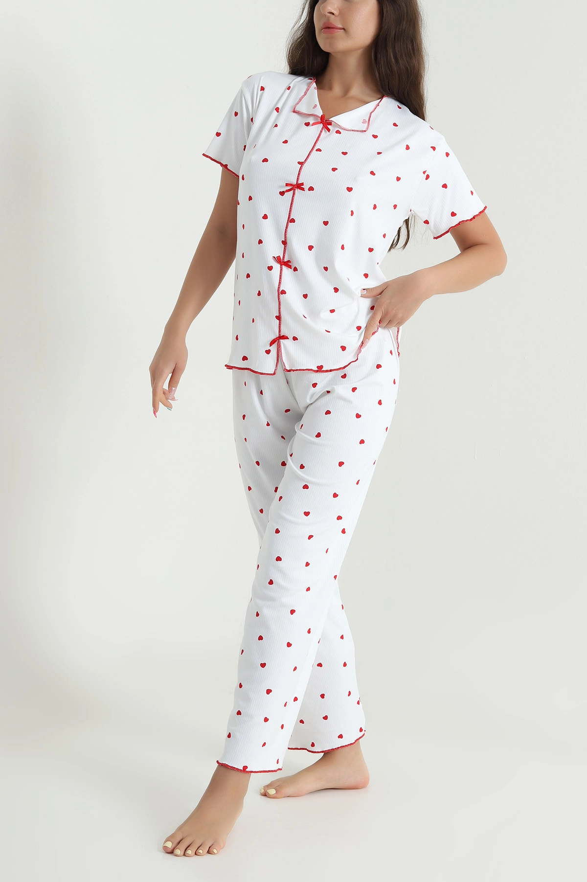Kırmızı Sleepy Fiyonklu Kadın Pijama Takımı 466343
