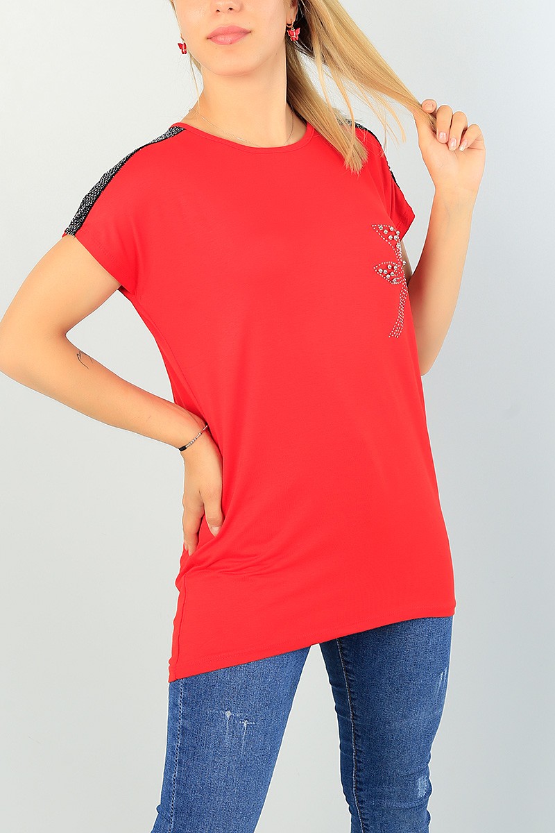 Kırmızı Taş İşlemeli Bluz 68224
