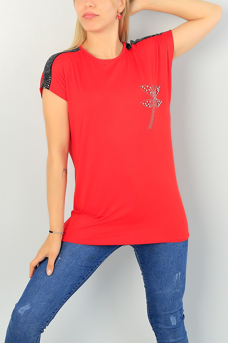 Kırmızı Taş İşlemeli Bluz 68224