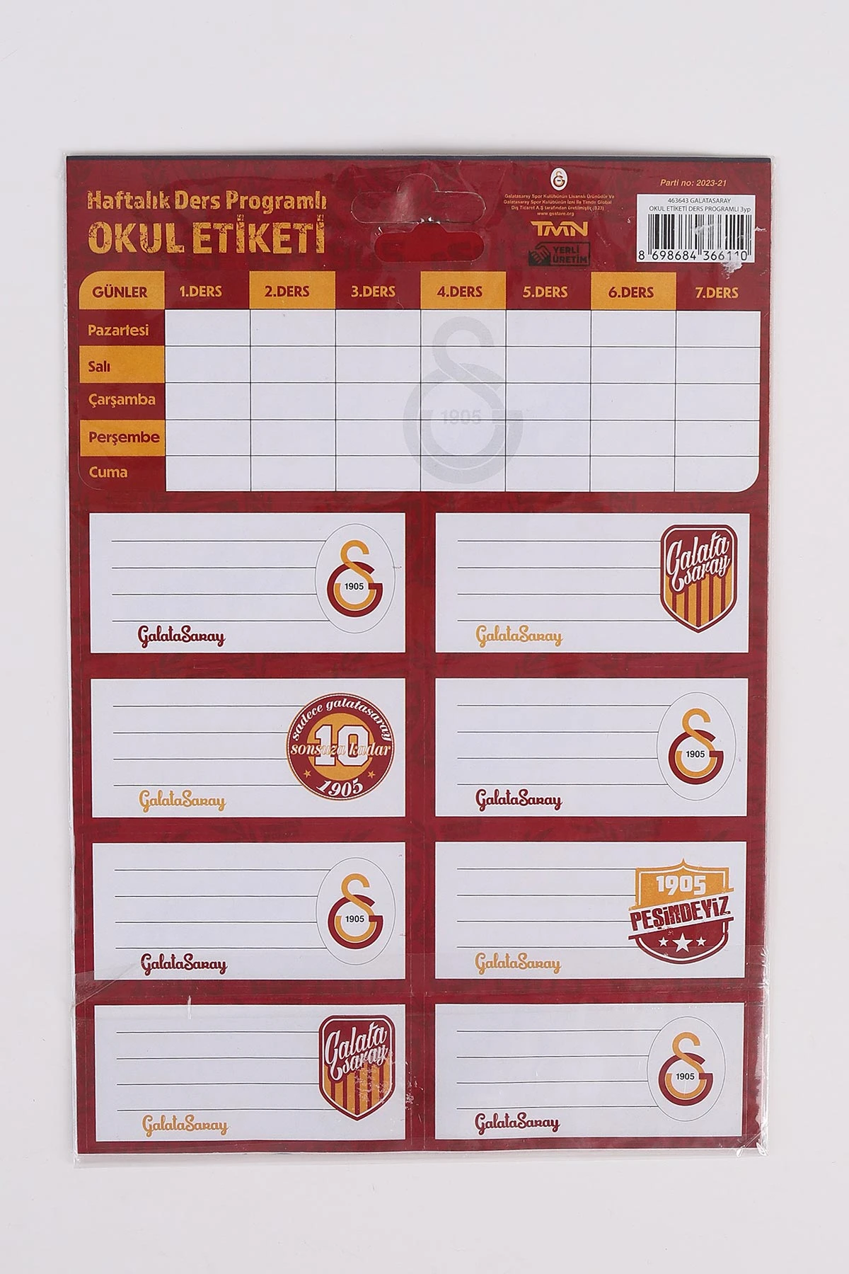 Kırmızı Tmn Taraftar Ders Programlı  3 Yaprak Okul Etiketi 486593