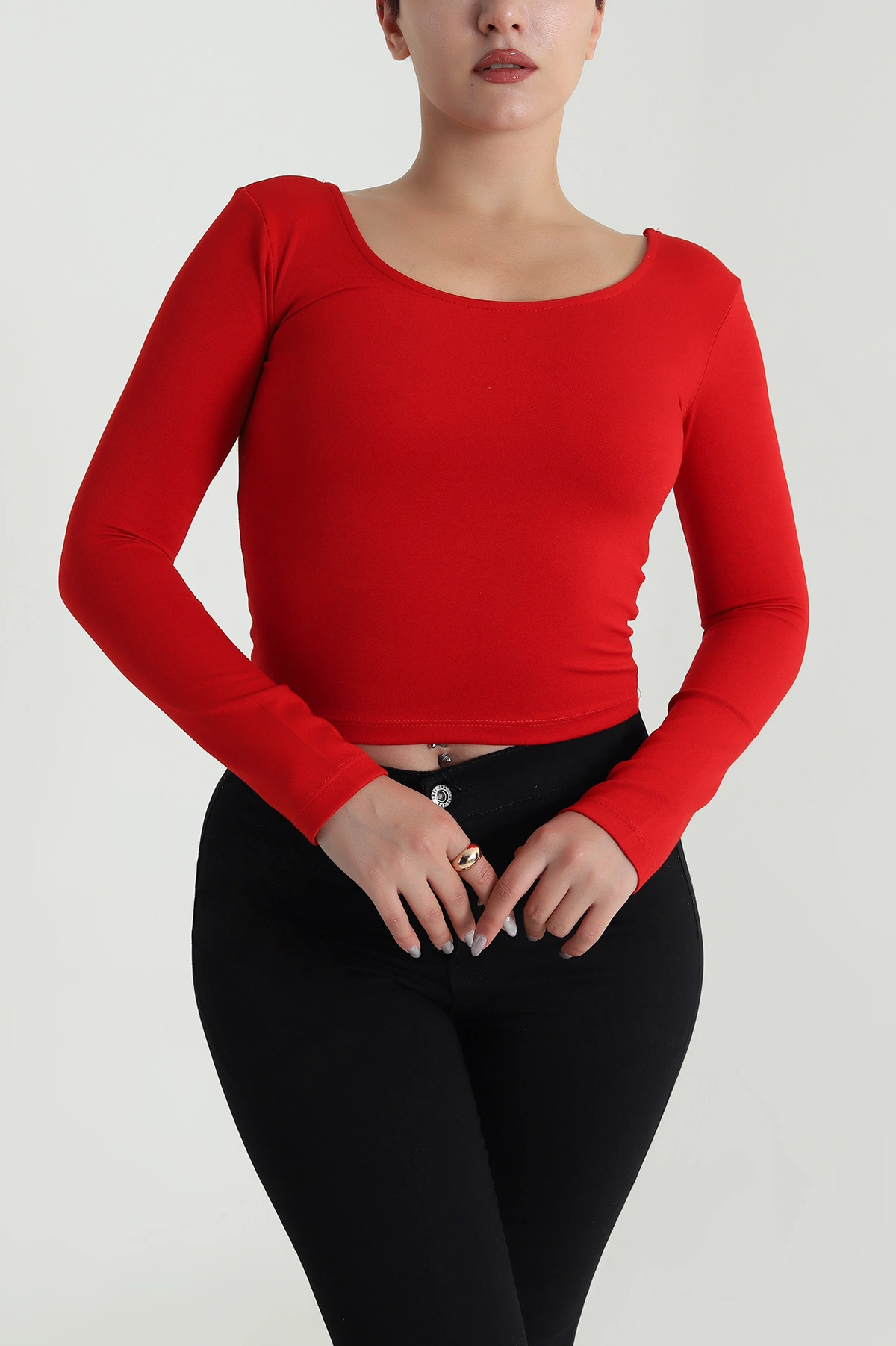 Kırmızı U Yaka Basic Kadın Bluz 483109