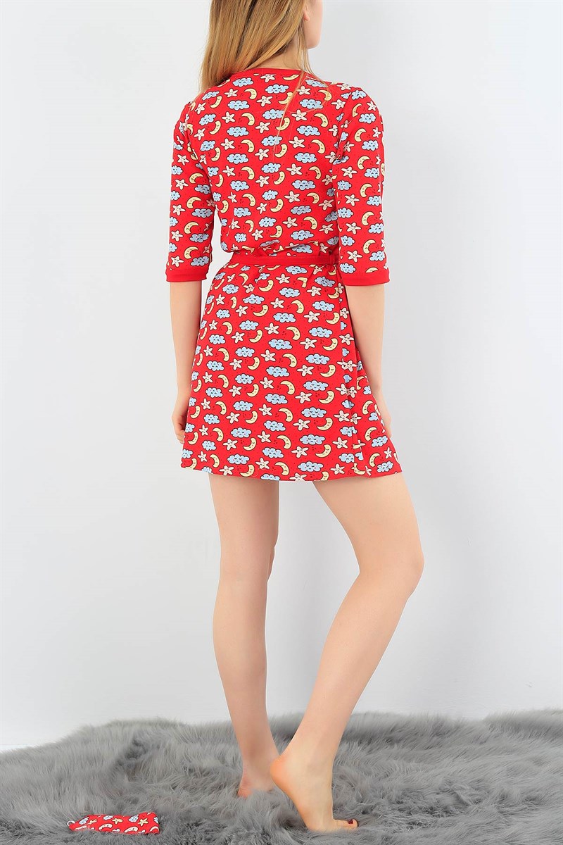 Kırmızı Üçlü Sabahlık Pijama Takımı 29855B
