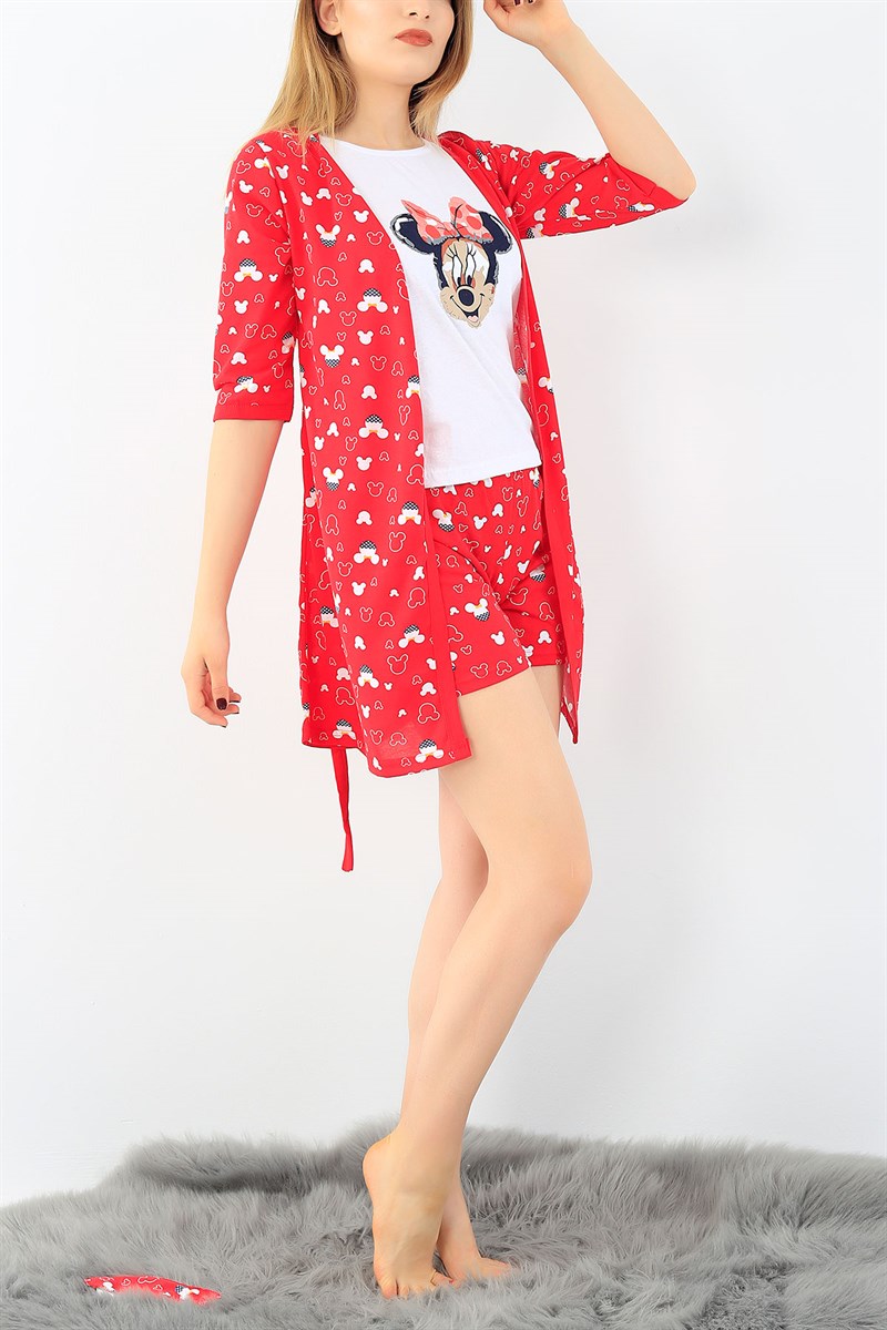Kırmızı Üçlü Sabahlık Pijama Takımı 36967