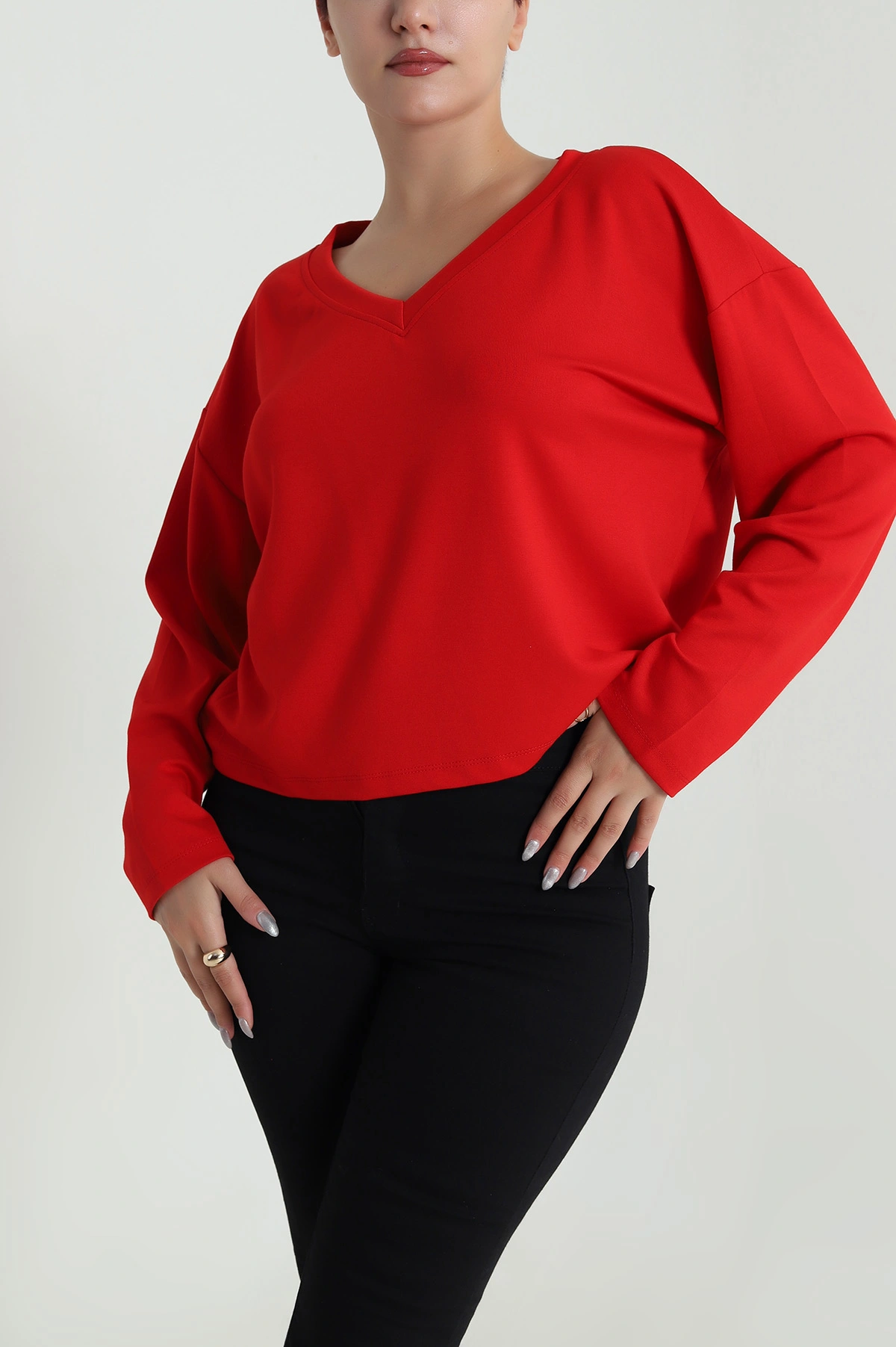 Kırmızı V Yaka Modal Kadın Bluz 483078