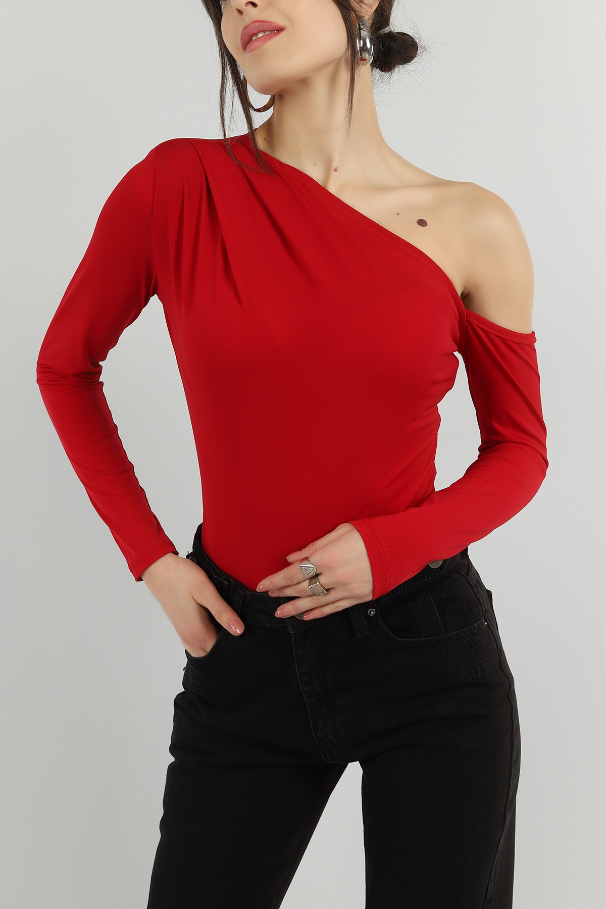 Kırmızı Vatkalı Sandy Kumaş Zıbın Bluz 148368