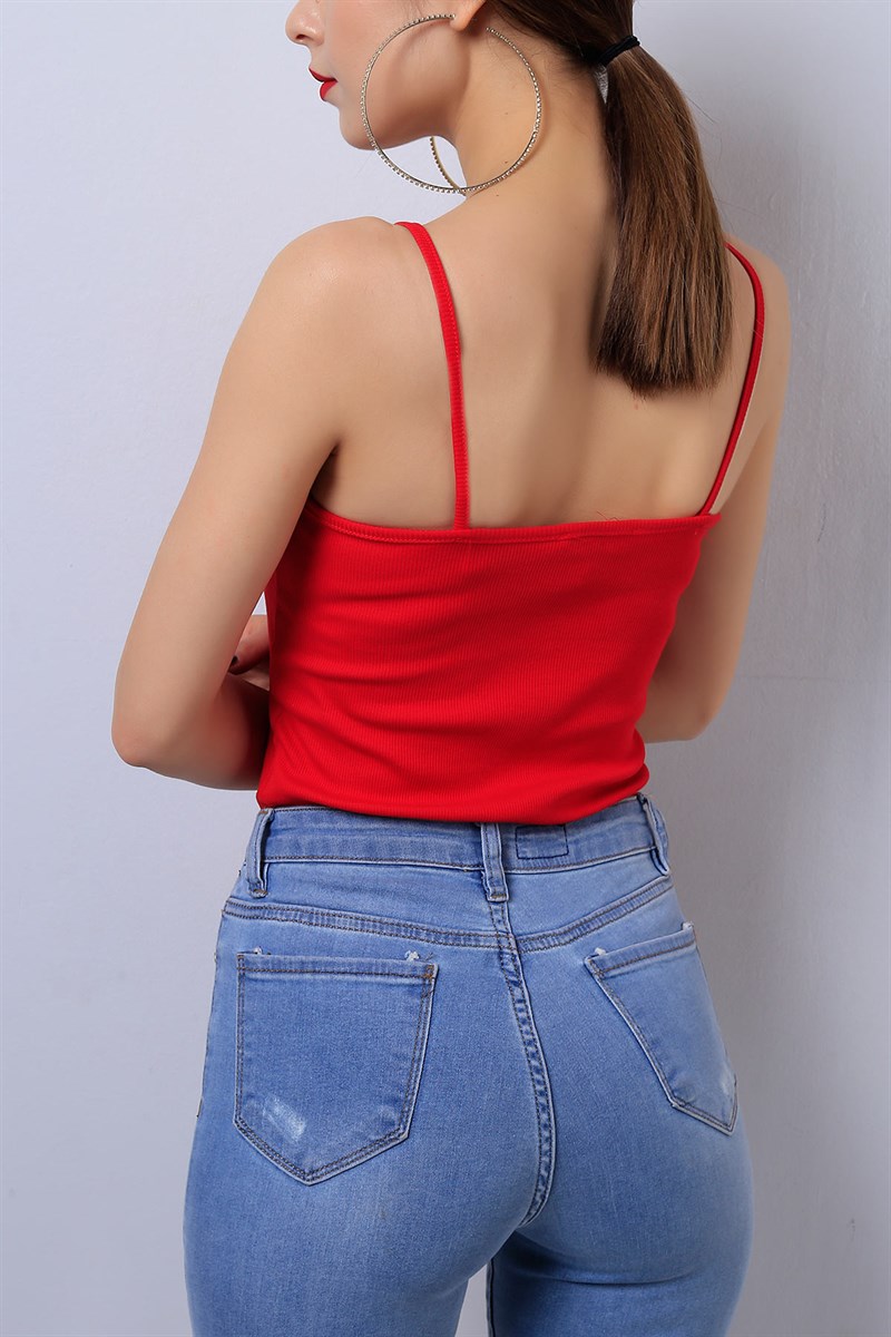 Kırmızı Yaka Dantelli Bayan Atlet 14340B