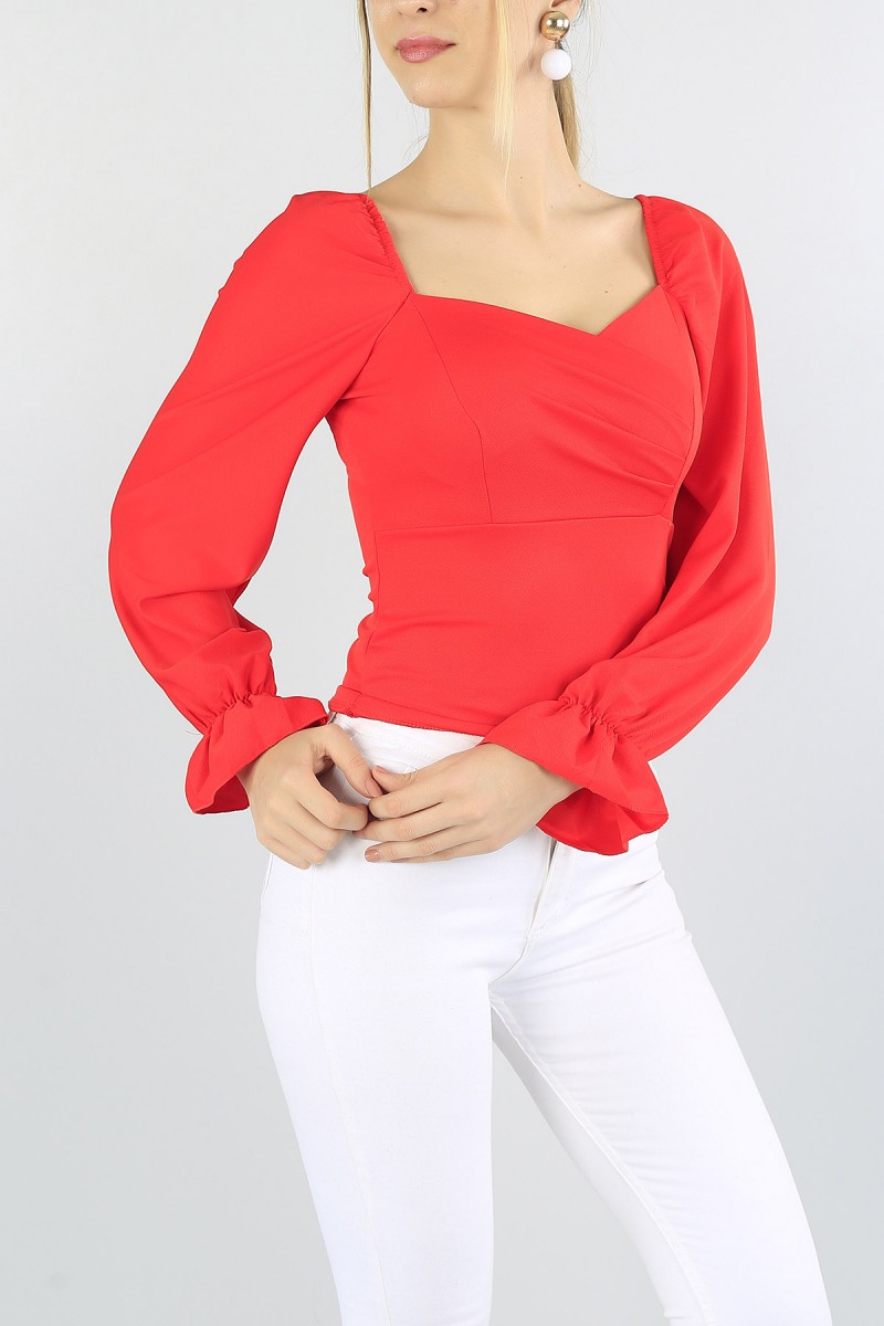 Kırmızı Yaka Detay Bluz 55258