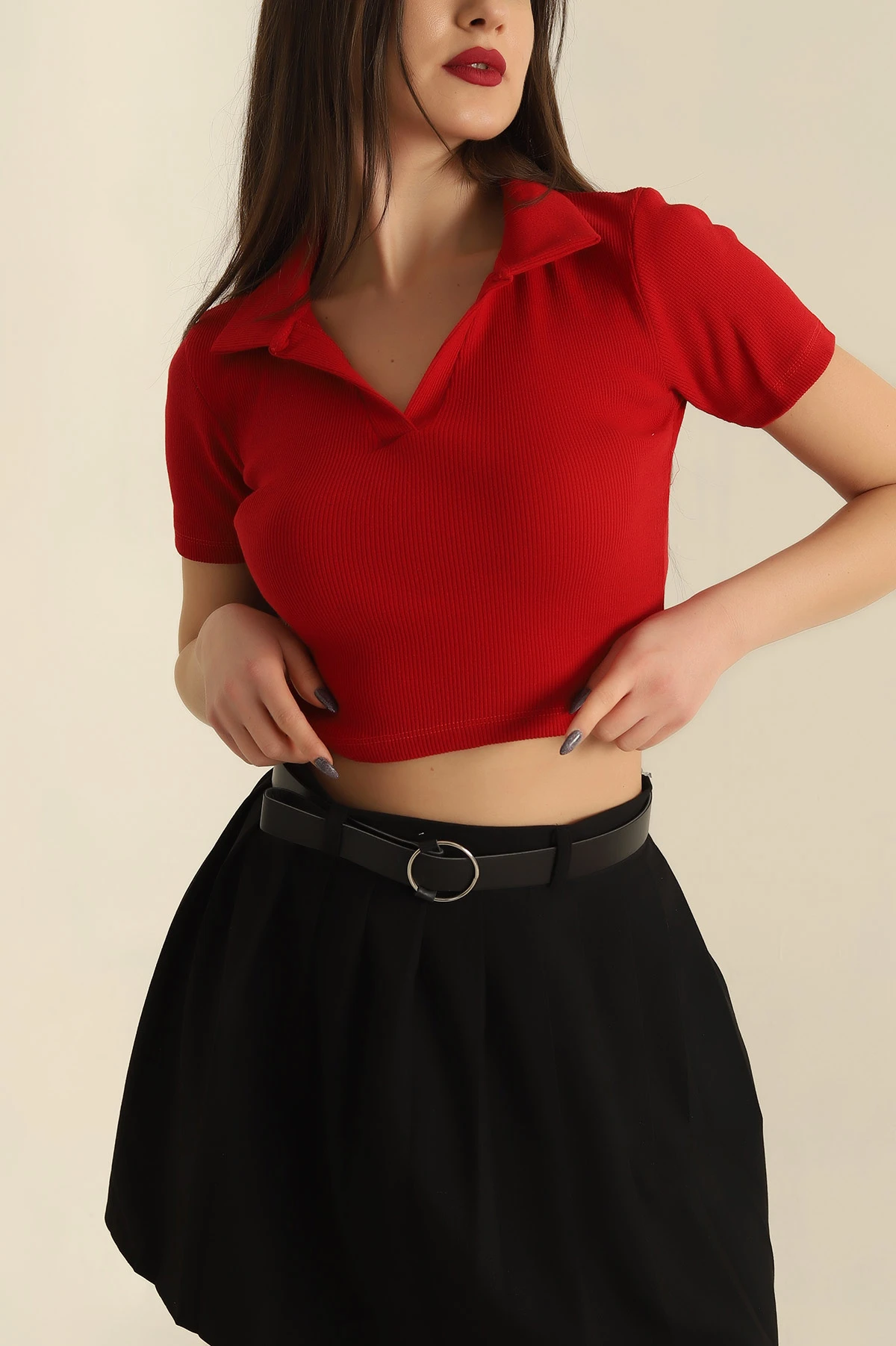 Kırmızı Yakalı Fitilli Bluz 251422