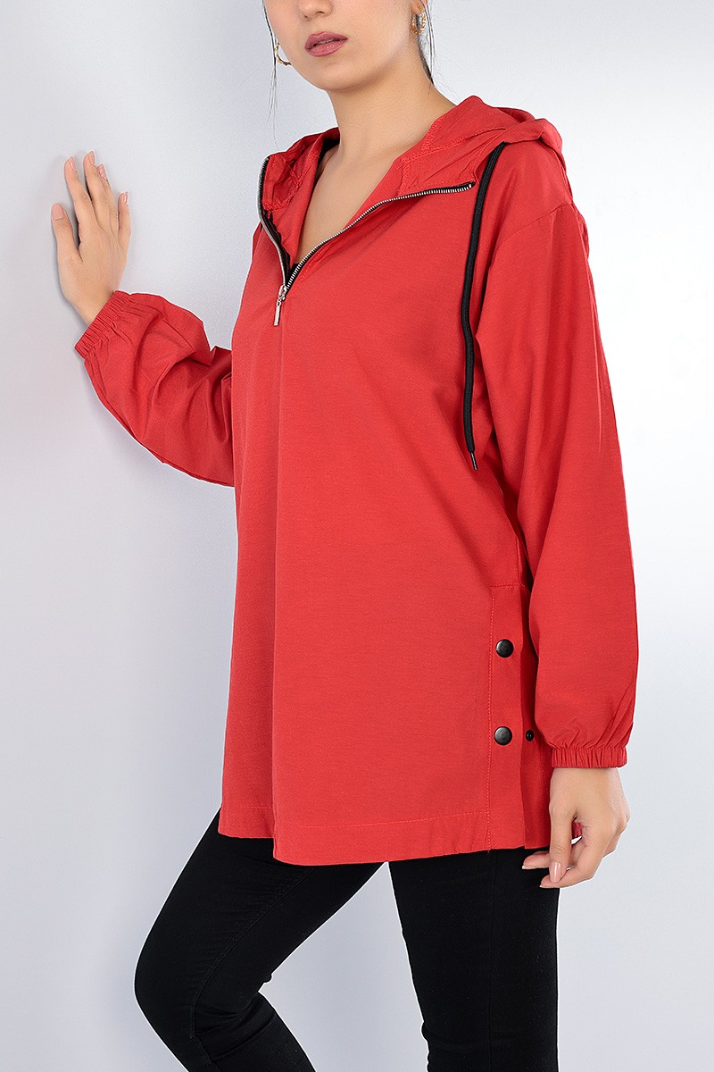 Kırmızı Yan Çıtçıtlı Fermuarlı Tunik 75115