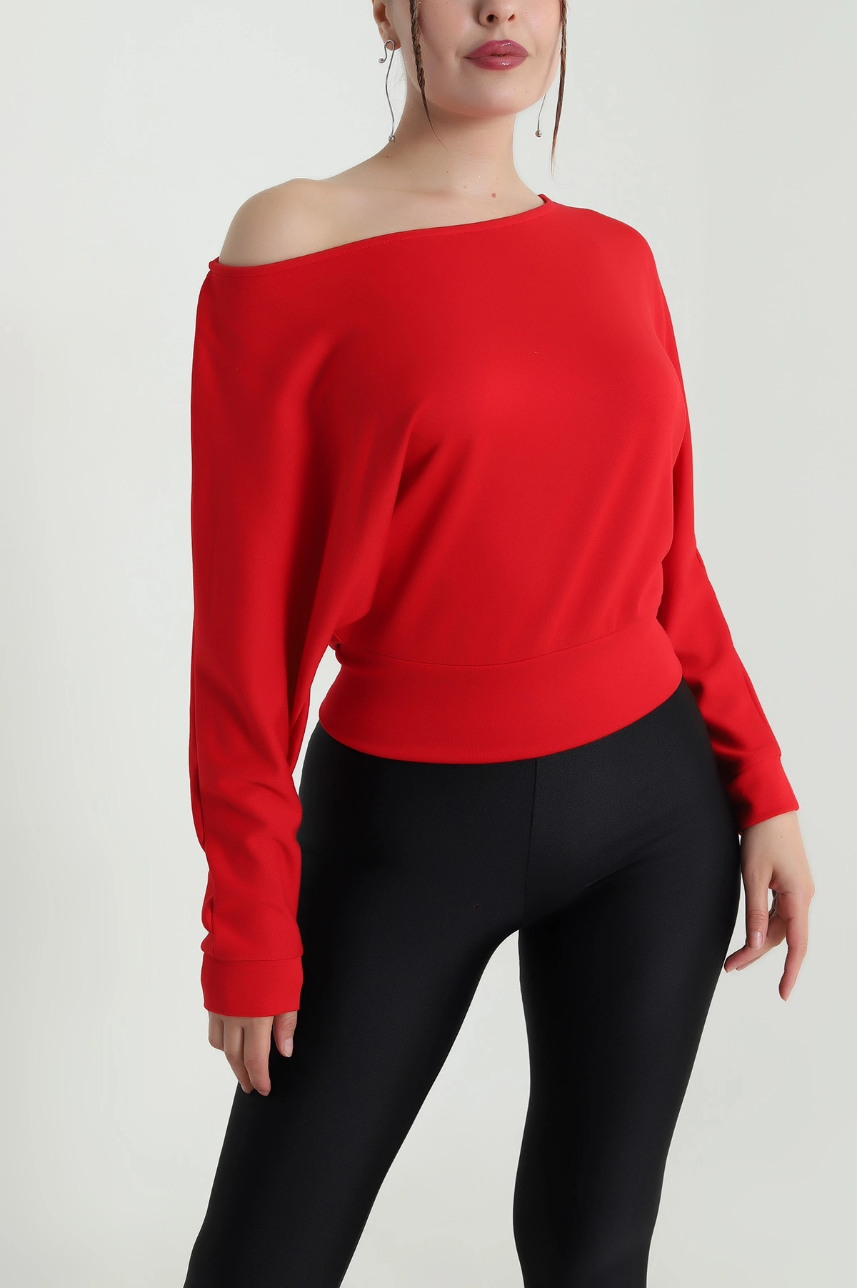 Kırmızı Yarasa Kol Modal Kadın Bluz 482796