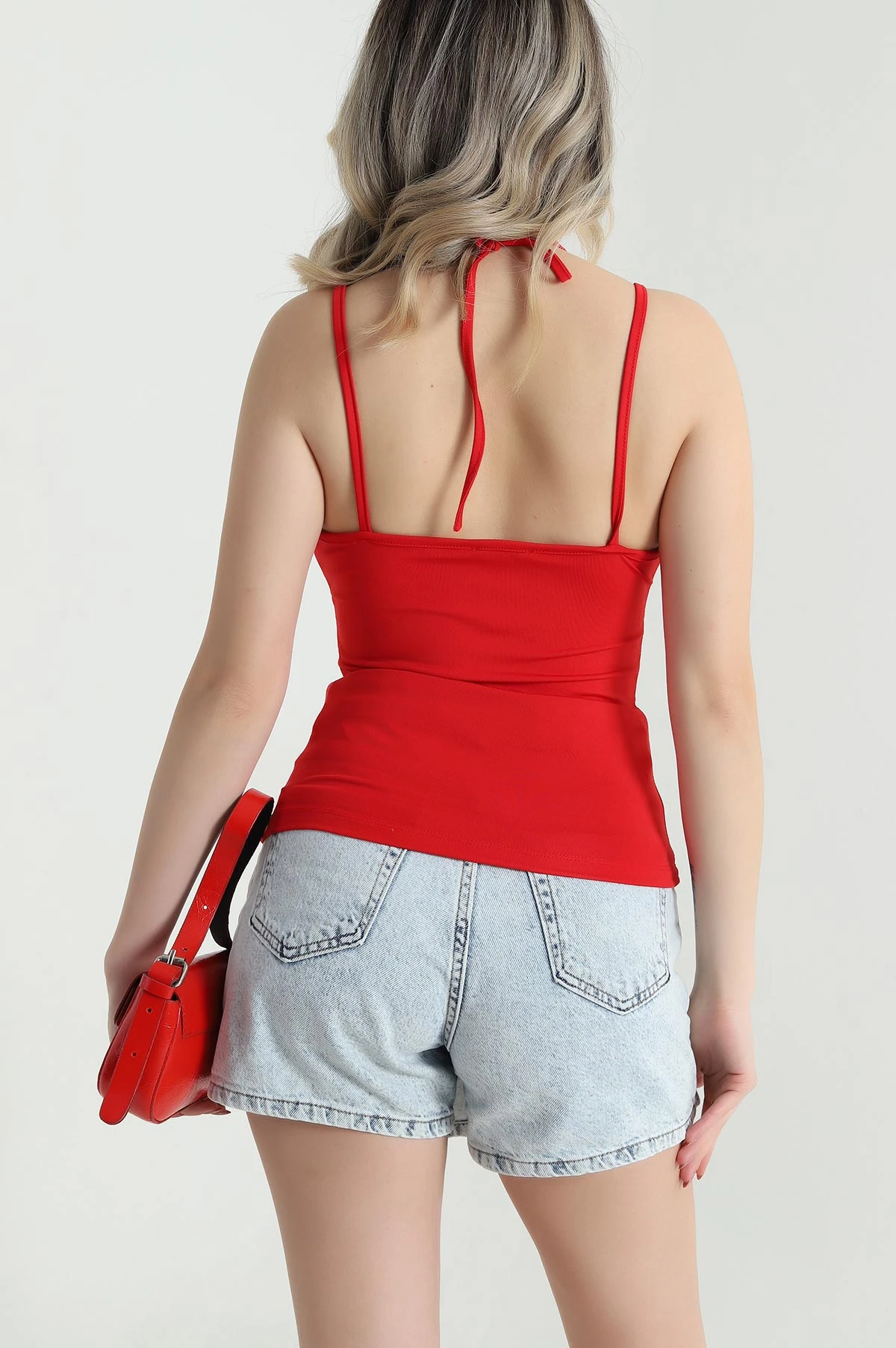 Kırmızı Yazlık Scuba Dantelli Kadın Bluz 466311