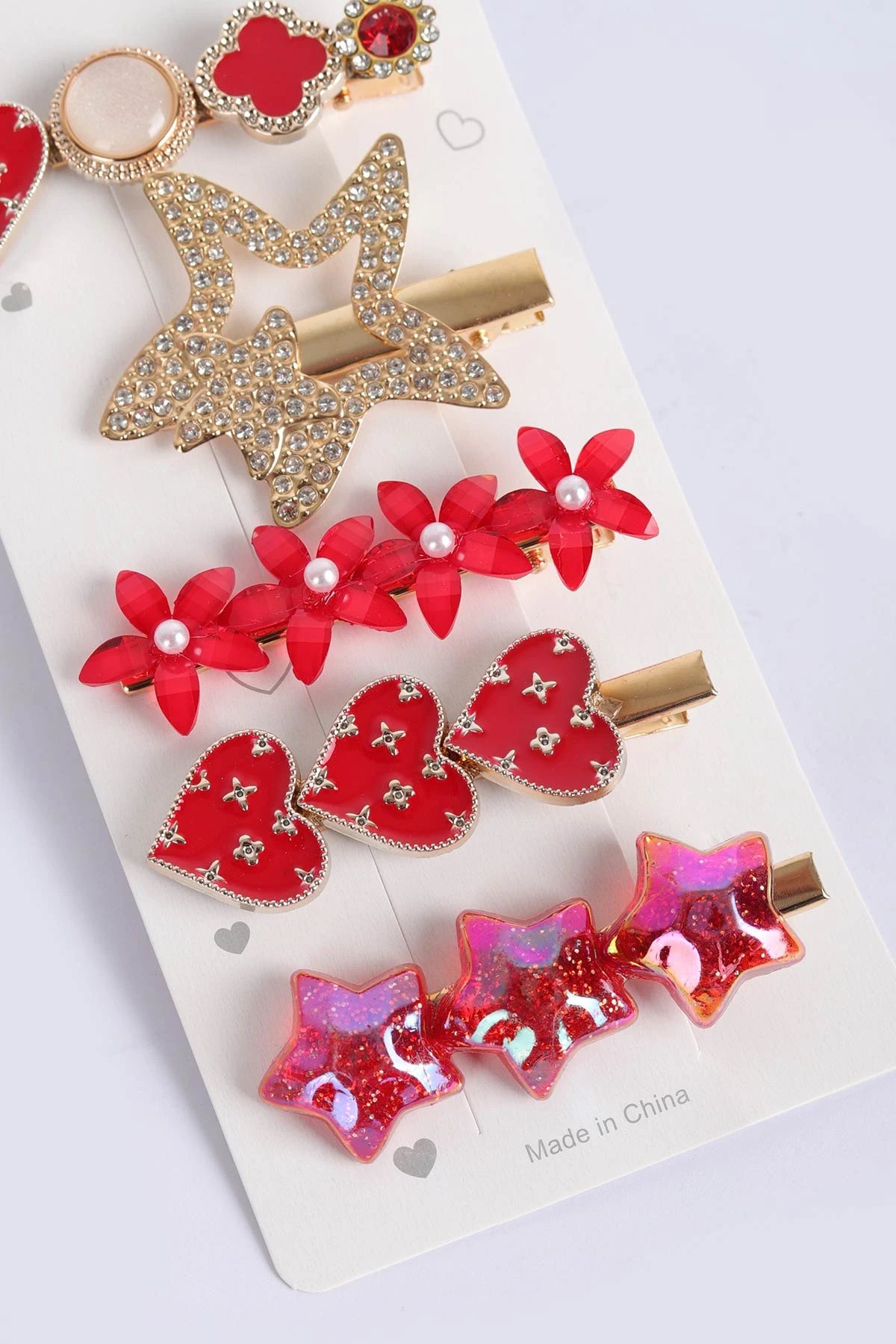 Kırmızı Yıldız Model İncili 5'li Klips Pens Toka Seti 317587