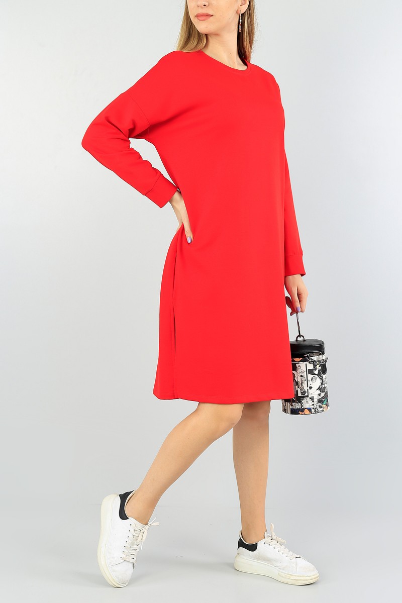 Kırmızı Yırtmaç Detay Tunik Elbise 57814